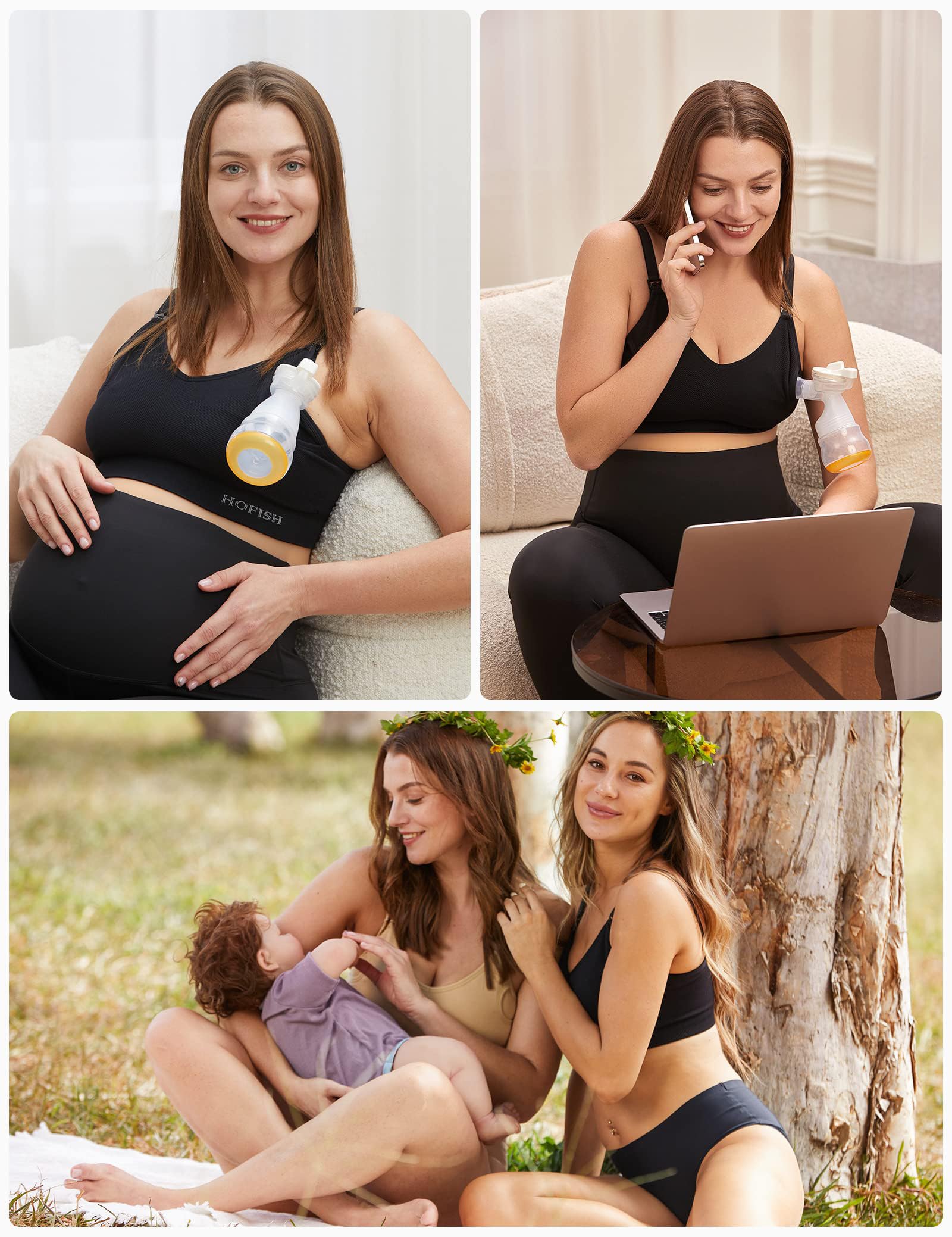 HOFISH Confezione da 3 reggiseni premaman per allattamento al seno da donna, senza cuciture, senza fili, per tutti i giorni per l'allattamento al seno e la gravidanza bralette