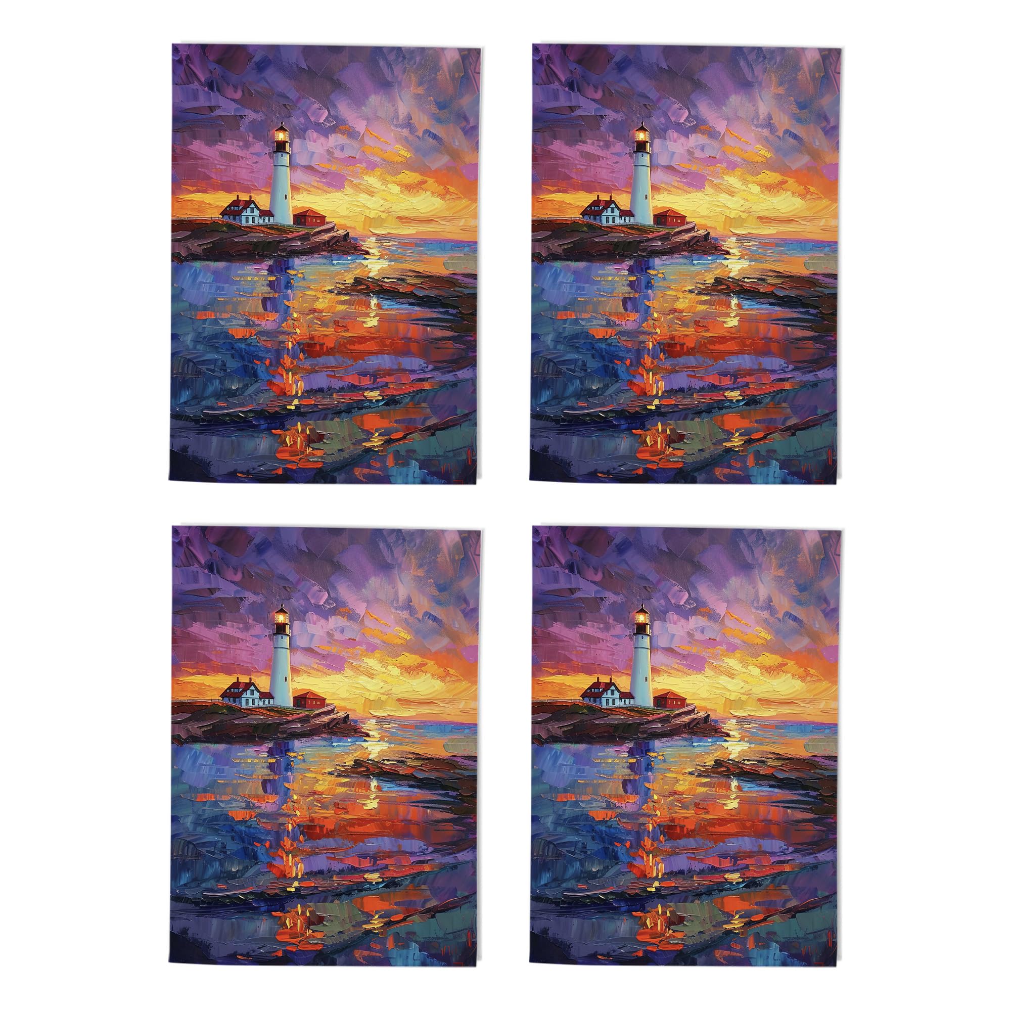 St Mary's Lighthouse Sunset Art Cards Multipack of 4 Coastal Seaside Greeting Cards For Any Occasion Blank Inside A6 10 x 15 cm