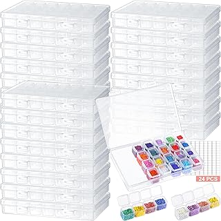 24 Pack 672 Slots Diamond Painting Storage Containers Bulk, 28 Grids Bead Organizer Box Diamond Painting Accessories Boxes Diamond Art Embroidery Storage with 960 Label Stickers