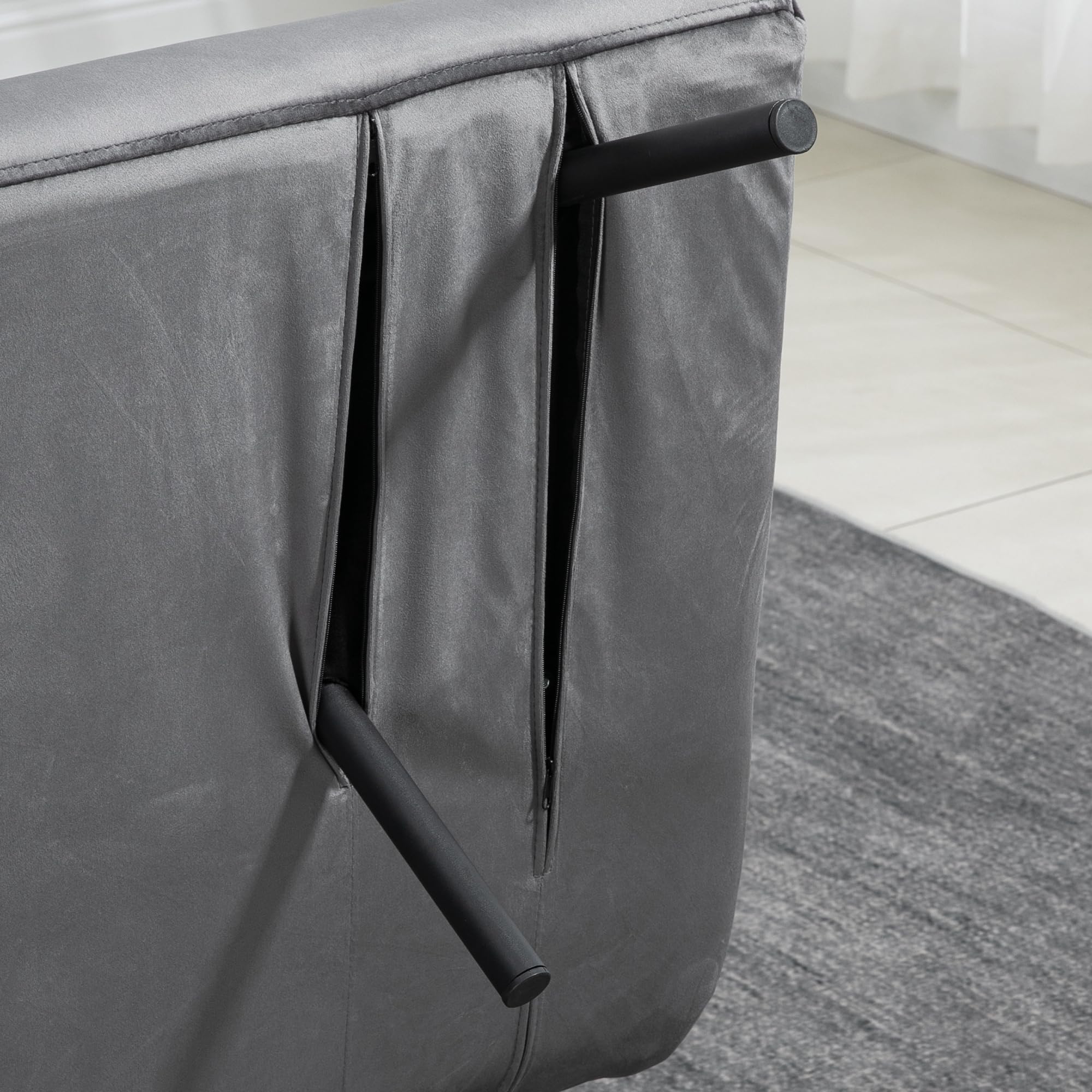 HOMCOM Schlafsofa 4 in 1 2 Sitzer Sofa mit Schlaffunktion, 183 x 98,5 cm Klappbar Couch Schlafcouch mit 5-stufig Verstellbarer Rückenlehne, Lendenkissen und Samtoptik für Wohnzimmer, Dunkelgrau