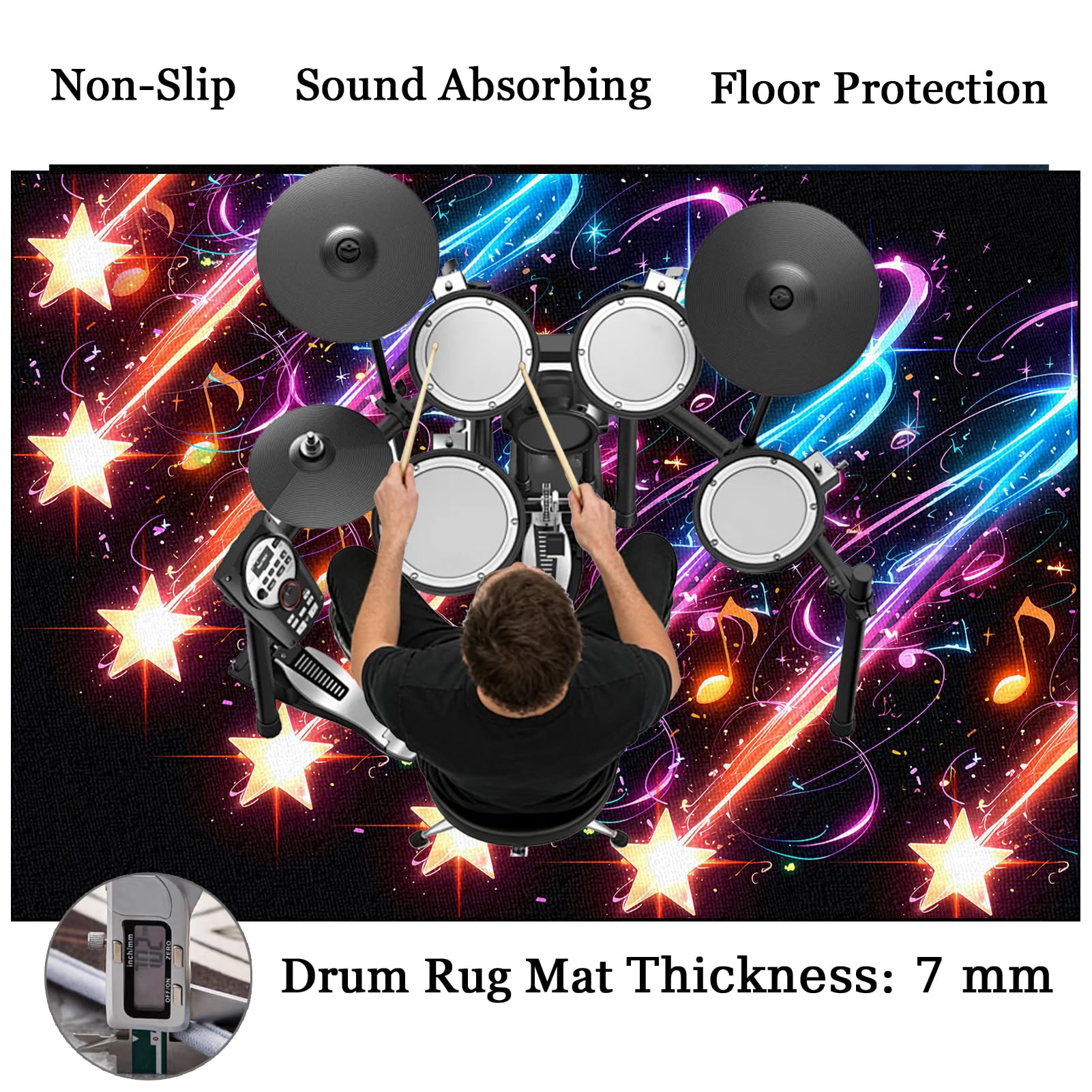 Schlagzeugteppich Professioneller Trommel Teppiche Schallschutzmatte rutschfeste Drum Matte für Akustik Schlagzeug Bass Drum Elektronisch Snare, Schalldichte Drumteppich für Schlagzeuger 180 x 150 cm