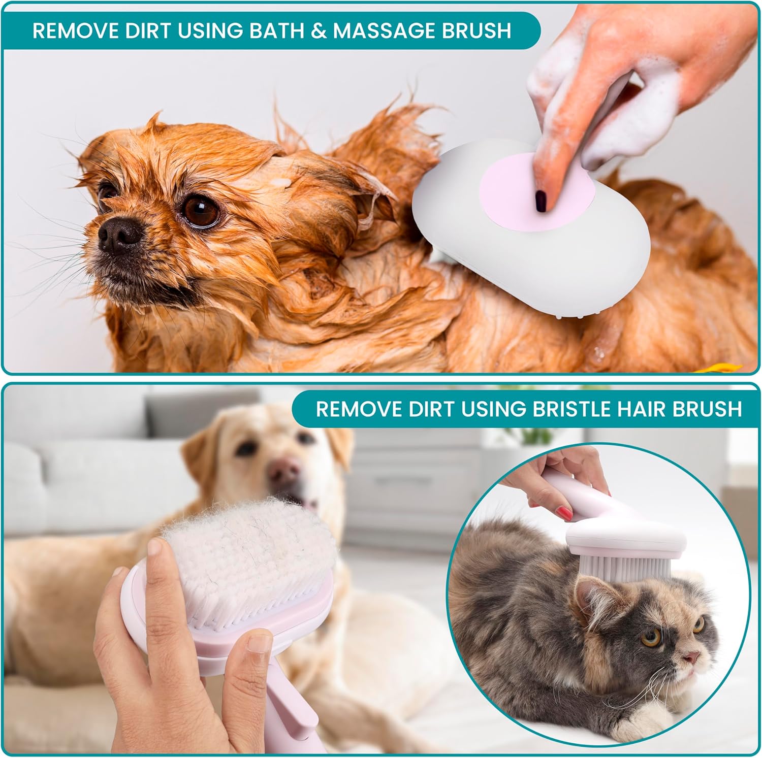 Belle Vous Pink 5-in-1 Pet Grooming Brush Kit - Shedding, Dematting & Loose Undercoat Cleaning Tool - Bristle Pin Comb for Long/Short Hair Cats & Dogs 6