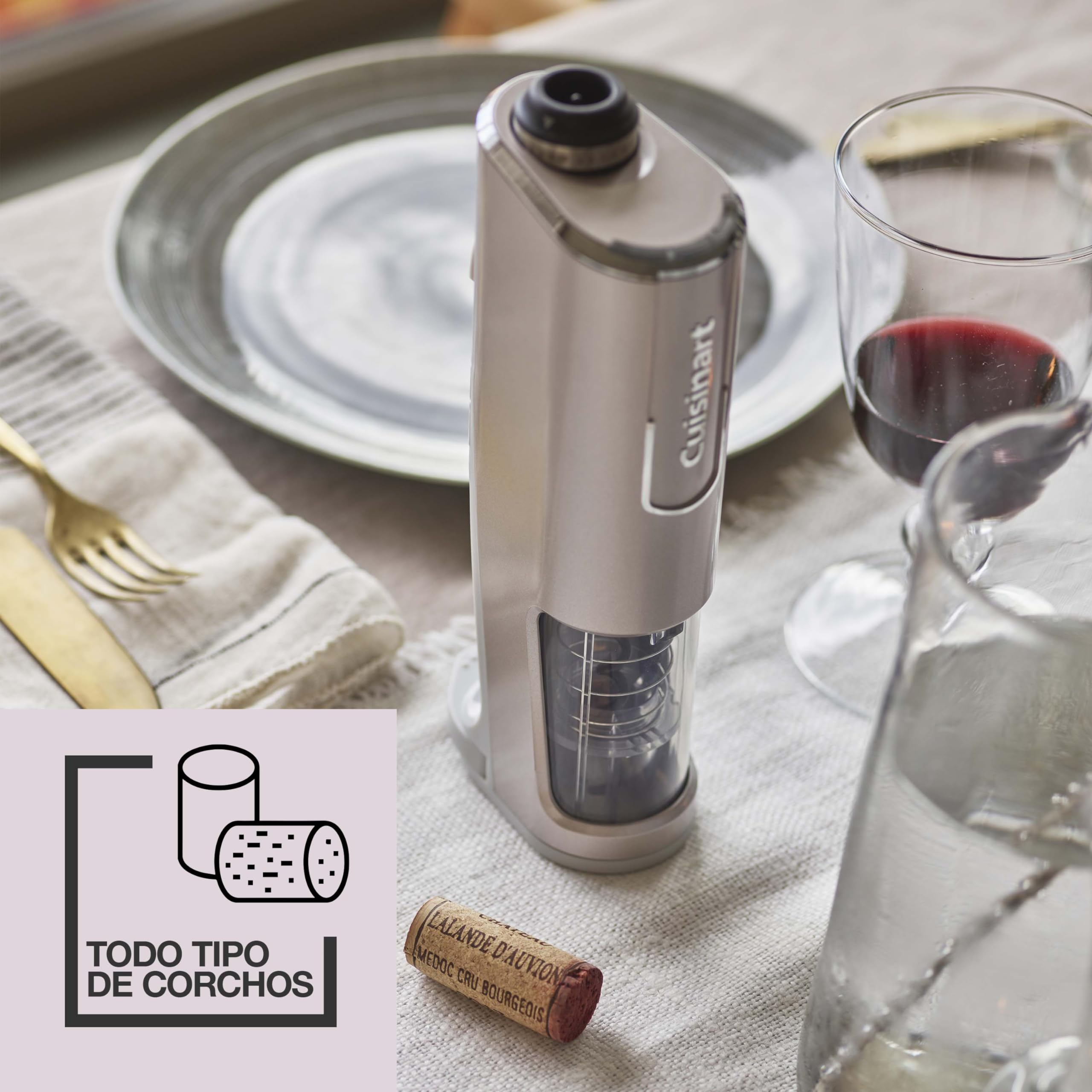 Cuisinart Abridor de Vino Inalámbrico con Sellador de Vacío | Abridor de botellas con tapón de corcho | hasta 50 botellas | Cortador de papel de aluminio integrado | Regalo para amantes del vino