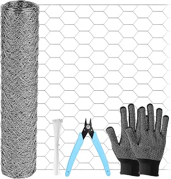 ROADPLUM Chicken Wire Mesh 13.8 x 157 in, Rustproof Galvanized Iron Garden Fence Barrier for Pet Rabbit Cat, Floral Chicken Wire Netting to Protect Poultry Plant Fruit