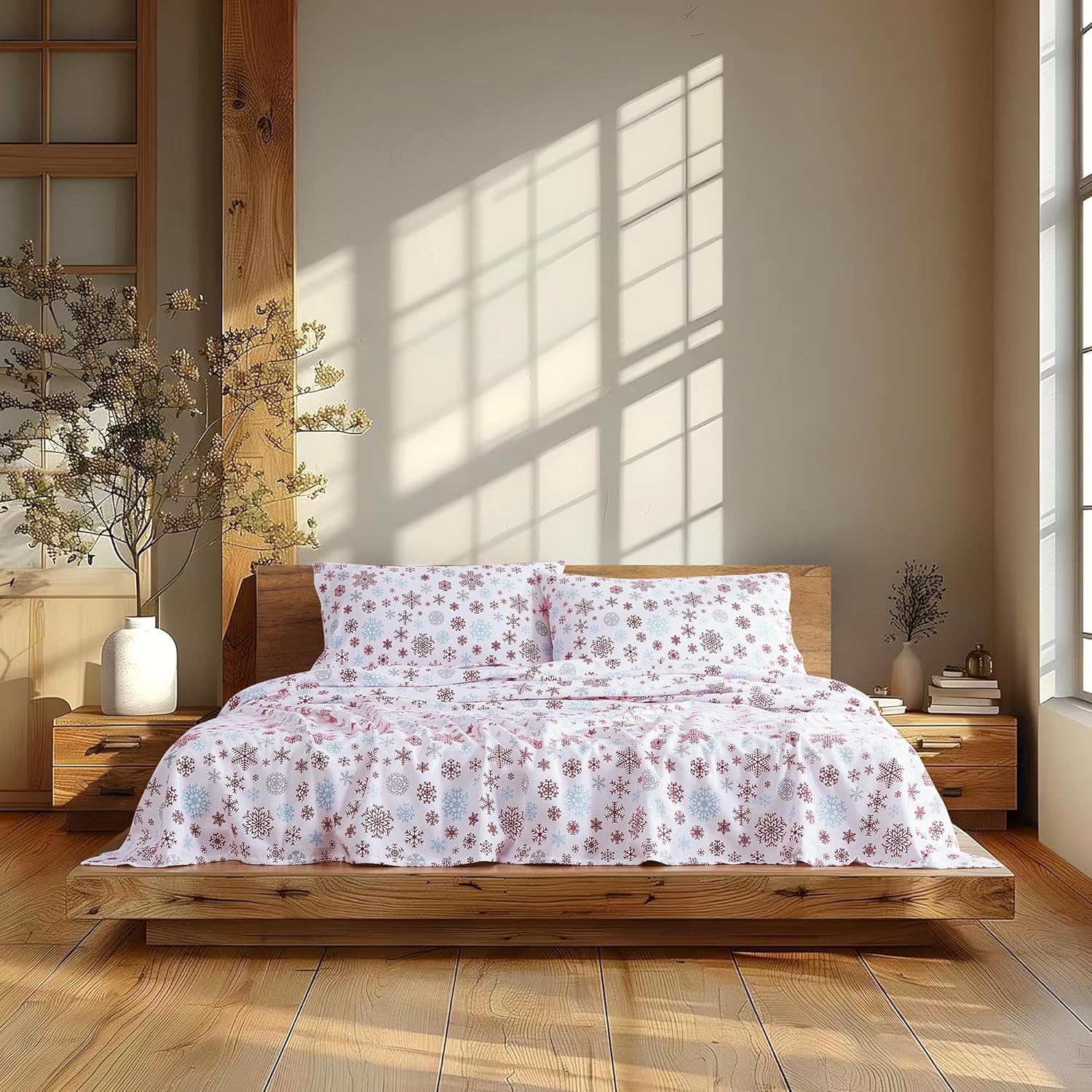 Linen Closet Juego de sábanas de percal 100% algodón de 160 g/m², tamaño Queen Icy Star