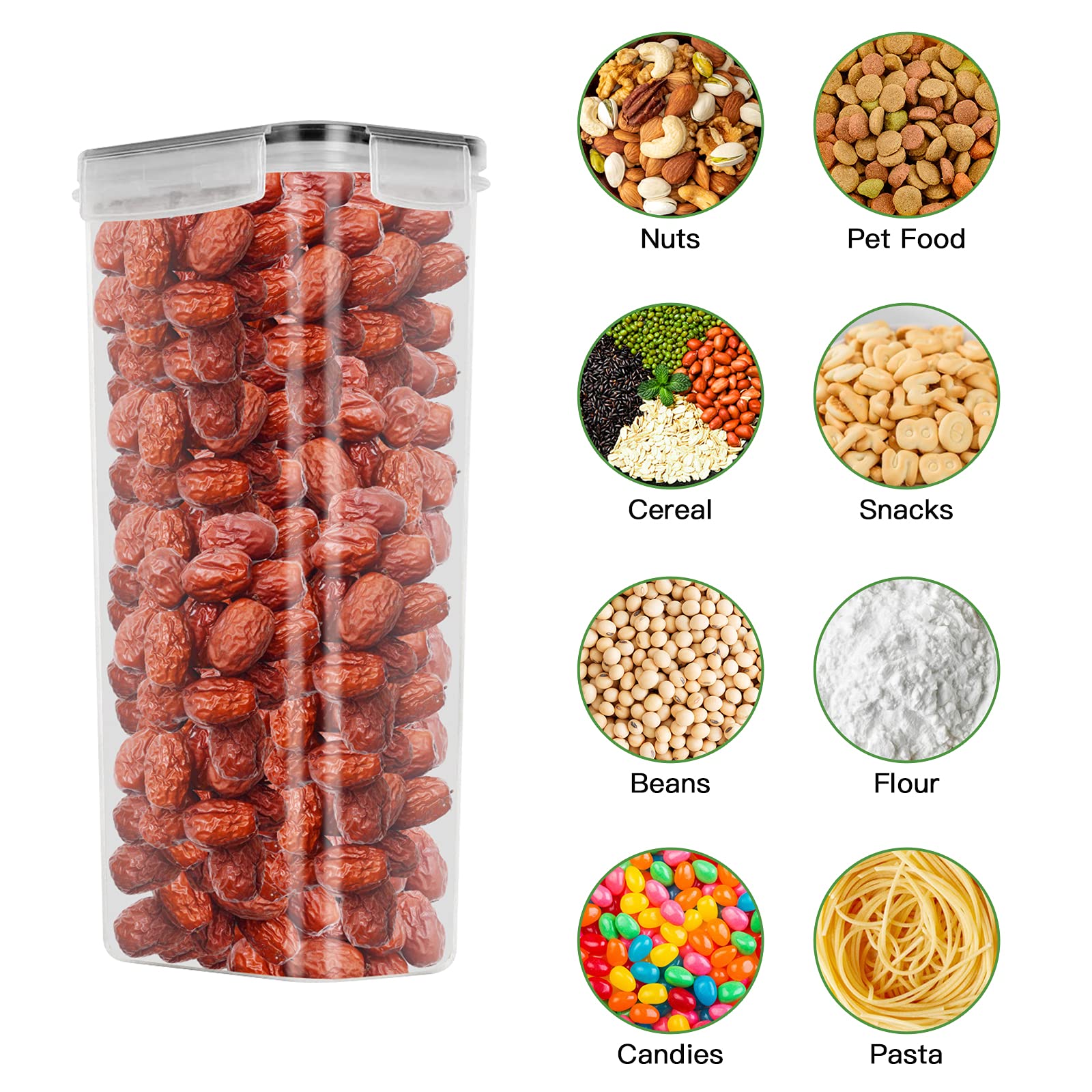 rokrist Caja de almacenamiento de cocina, lote de 8, frascos herméticos de plástico sellados con tapa, para almacenar cereales, pasta, harina, comida para mascotas