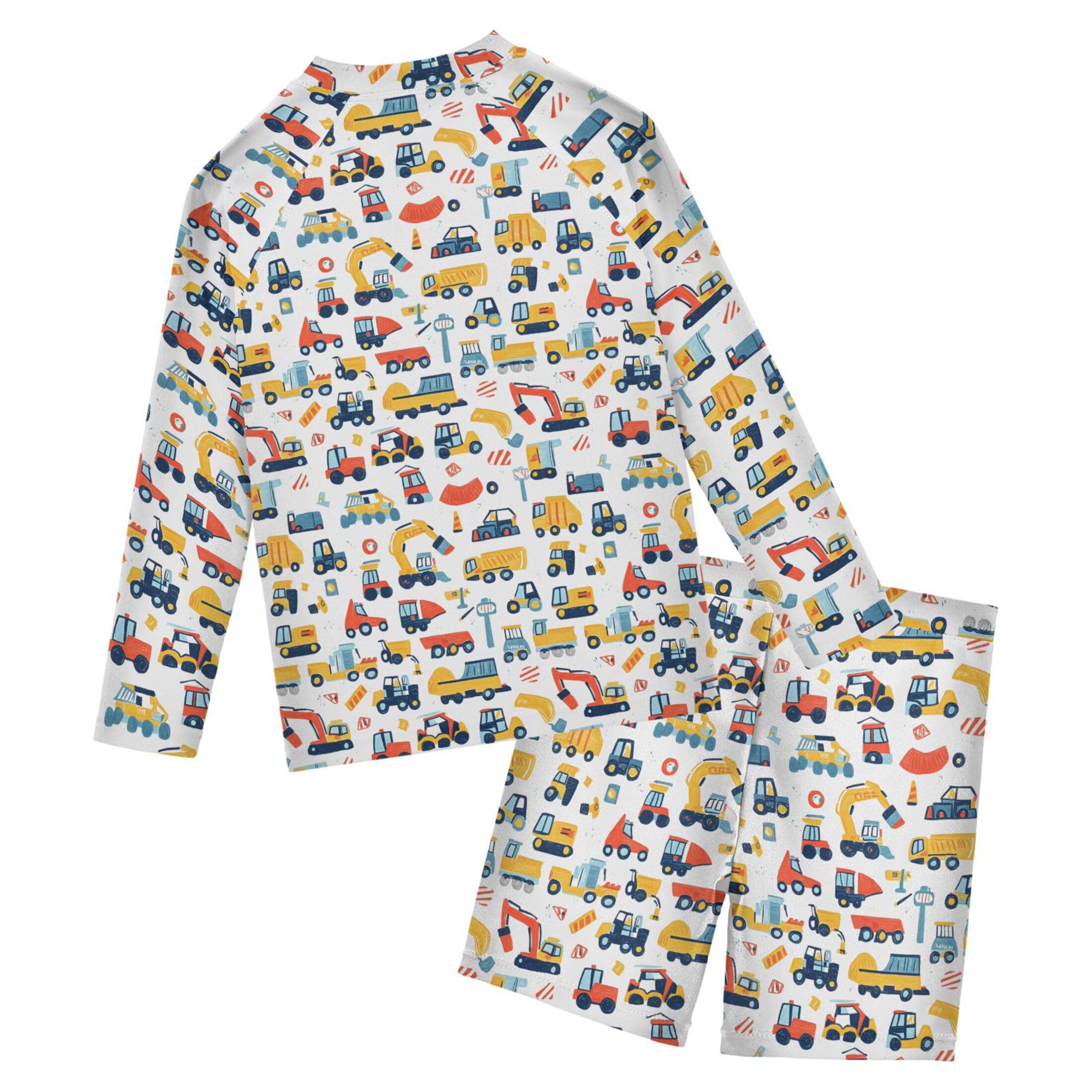 Car Tractor Baby Boys' Toddler Long Sleeved Rashguard Swim Bathing Suit Set B0403476
