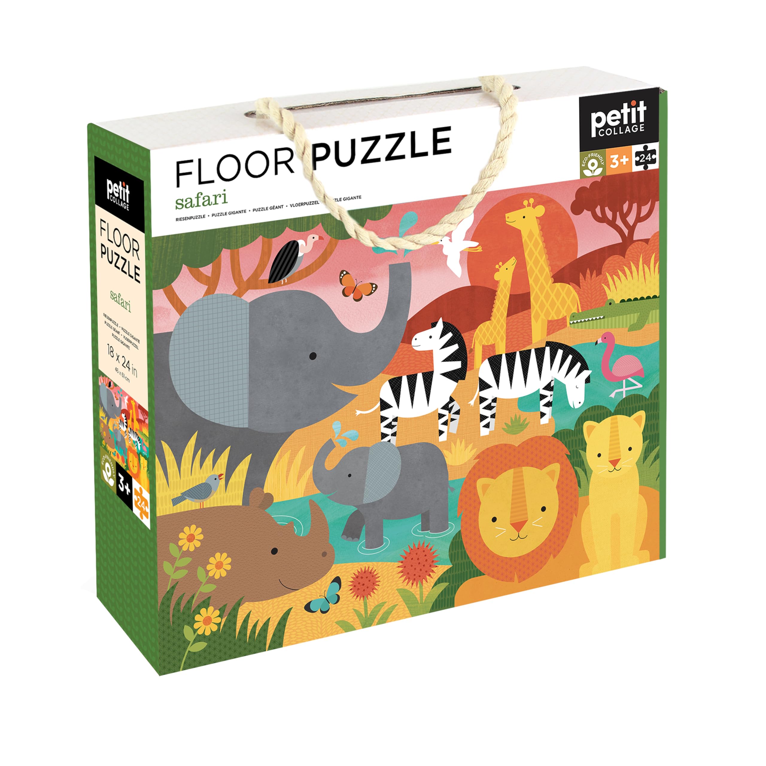 Petit Collage Floor Puzzle, Safari, 24-Pieces - Large Puzzle for Kids, Completed Safari Puzzle Measures 18" x 24" - Makes a Great Gift Idea for Ages 3+ and Animal Lovers