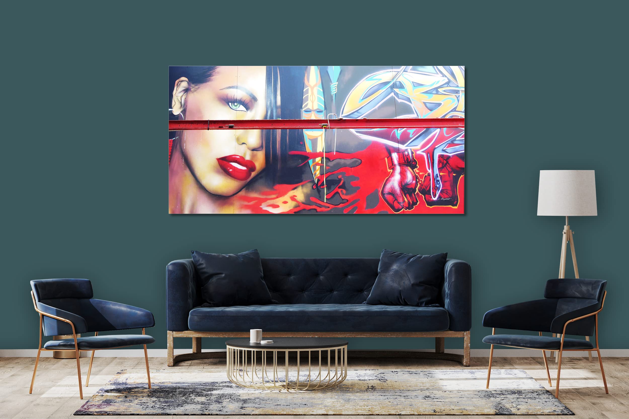 Glücksvilla - Graffiti 2 (Leinwand-Bild 2 cm, 160 x 80 cm) | div. Maße - aus DE - Kunstdruck Deko Wandbild quer - Paris Gemälde sprayen Kunst Mann Airbrush