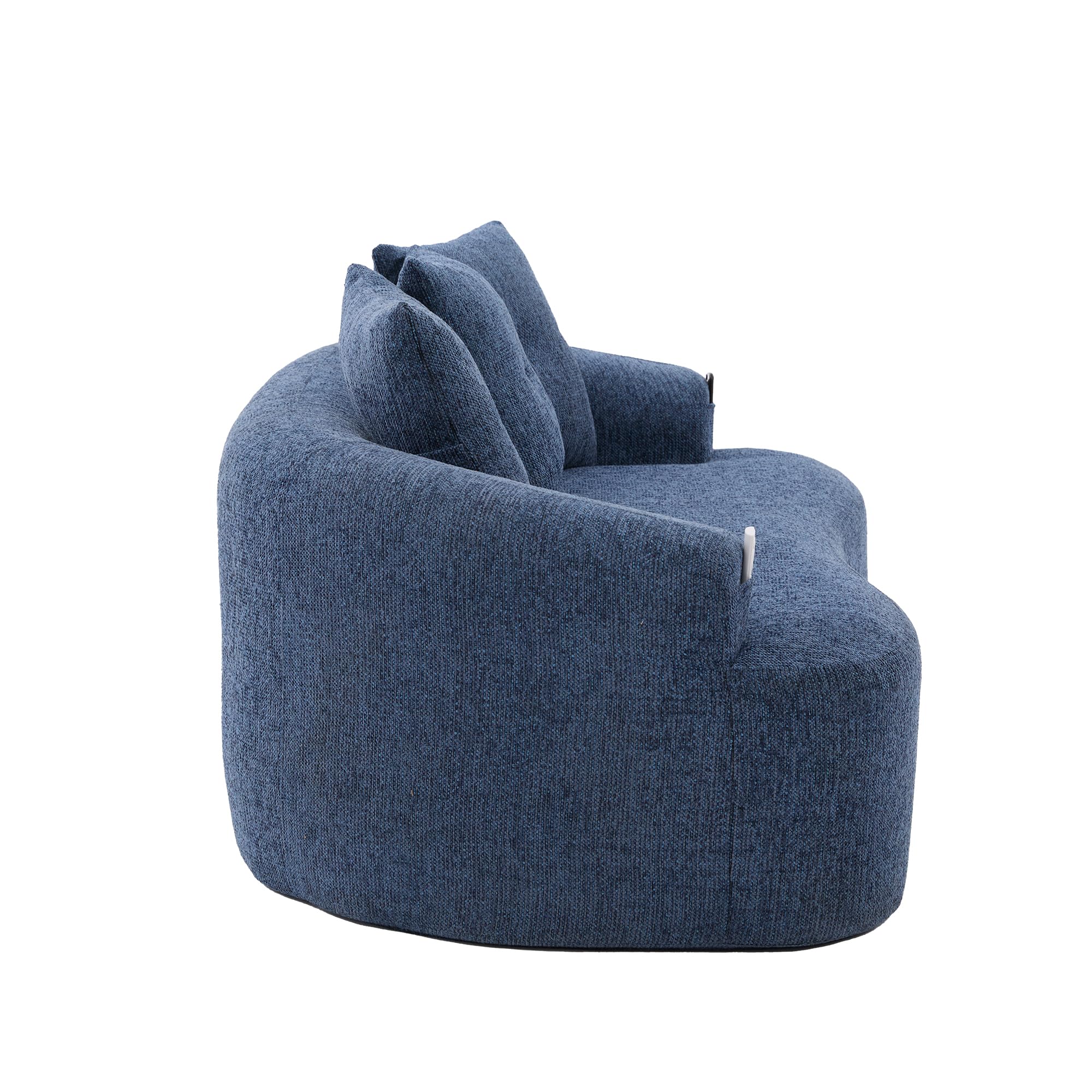 Shye Divano a due posti curvo, in ciniglia blu, motivo nuvola di ciniglia, profondo cuscino rotondo profondo, design compresso senza nucleo a molle, include tre cuscini decorativi, in stile