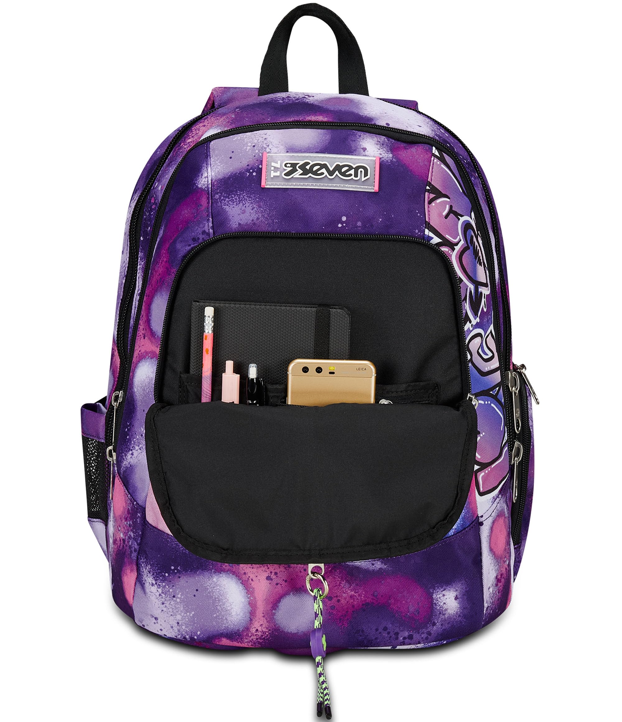 Seven Zaino Scuola Advanced, Viola, Bubble Street, Zaino Doppio Scomparto Con Supporto USB, Tasca Porta PC o Tablet, Tasca Porta Borraccia e Organizer, Scuole Medie e Superiori, Bambina Ragazza