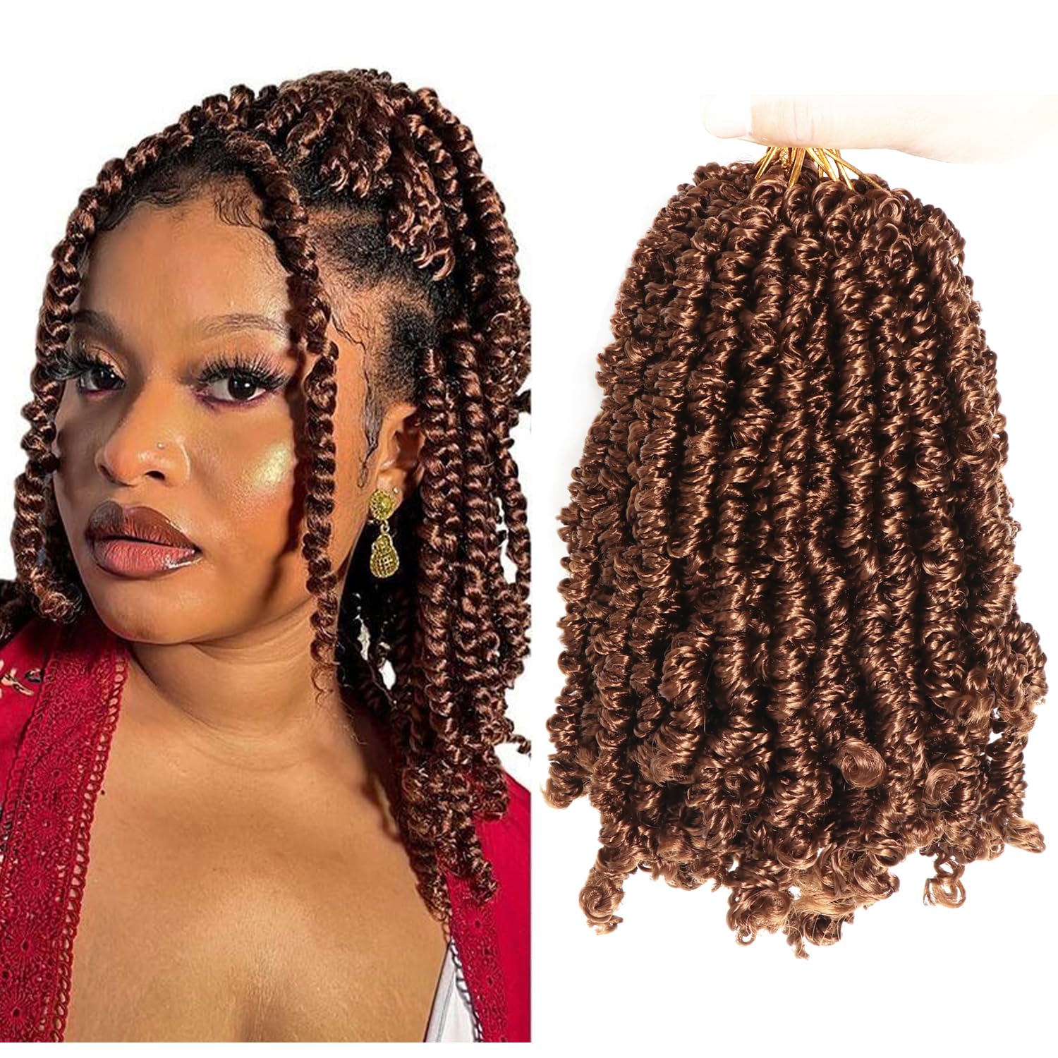 Yanky Pre-Twisted Passion Twist Crochet Hair - Fluffy Curly Braiding Extensions, 8 Packs Short (30#, 8 Inch)