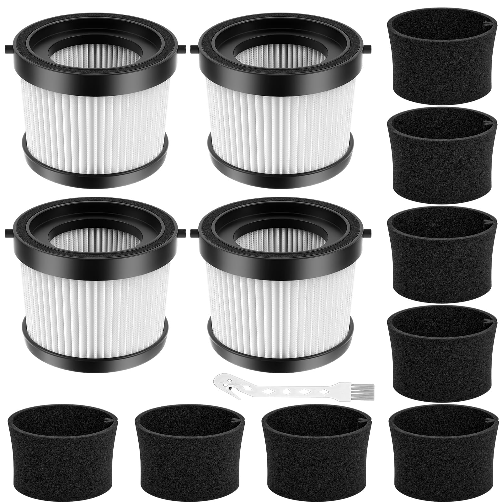 WILERDA 4 Packs DCV501HB Filter Compatible with DEWALT 20V Vacuum Cordless Handheld Vacuum DCV501HB, with 8 Foam Sleeve Filters & 1 Brush, Part # DCV5011H