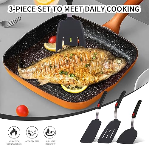 Miniatura 4 de Utensilios de cocina de cocina, espátulas de silicona grandes, resistentes al calor, juego de 3 unidades para utensilios de cocina antiadherentes,