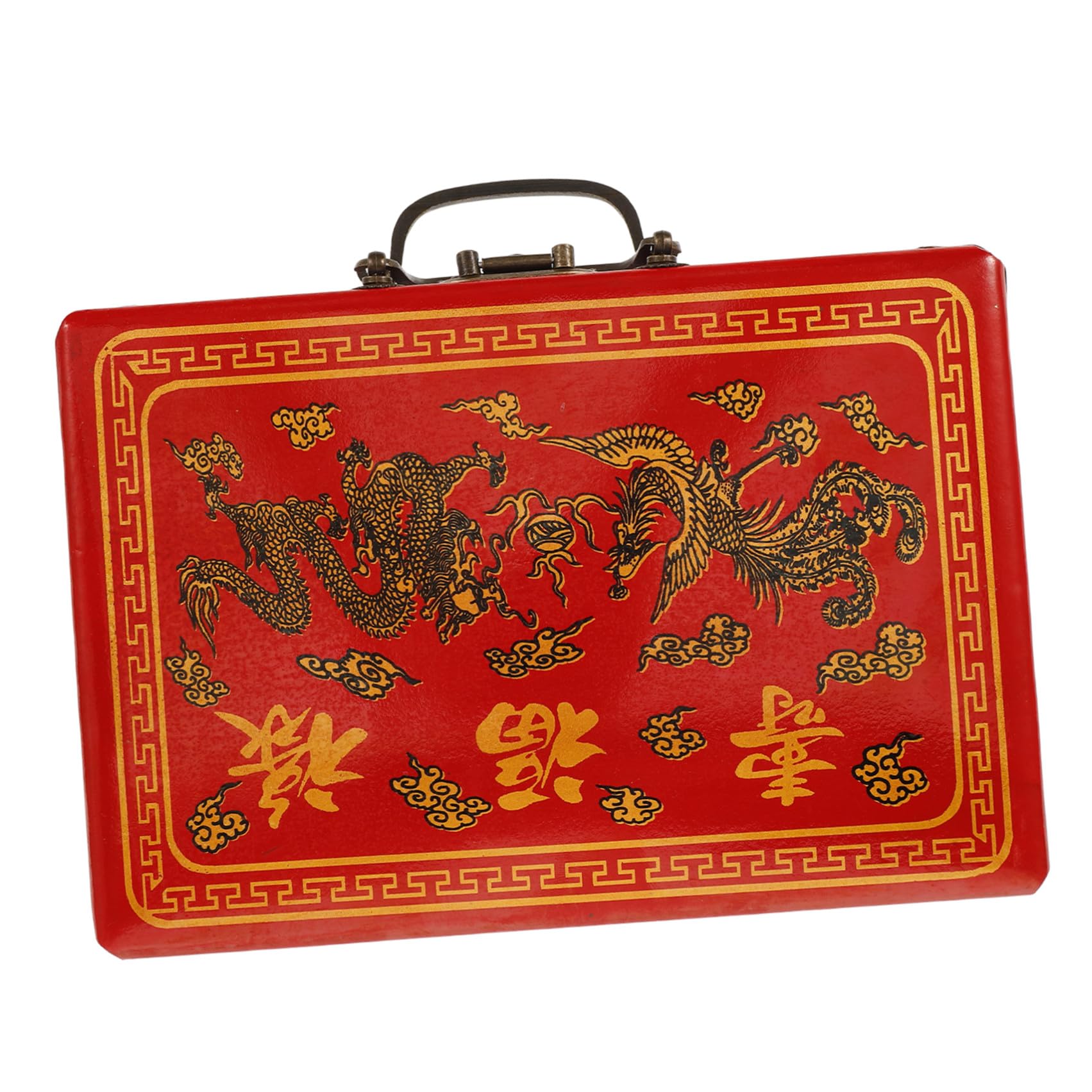 Cabilock 3 Pièces Boîte de Rangement Mahjong Poignée, Bois, Rouge, Grand