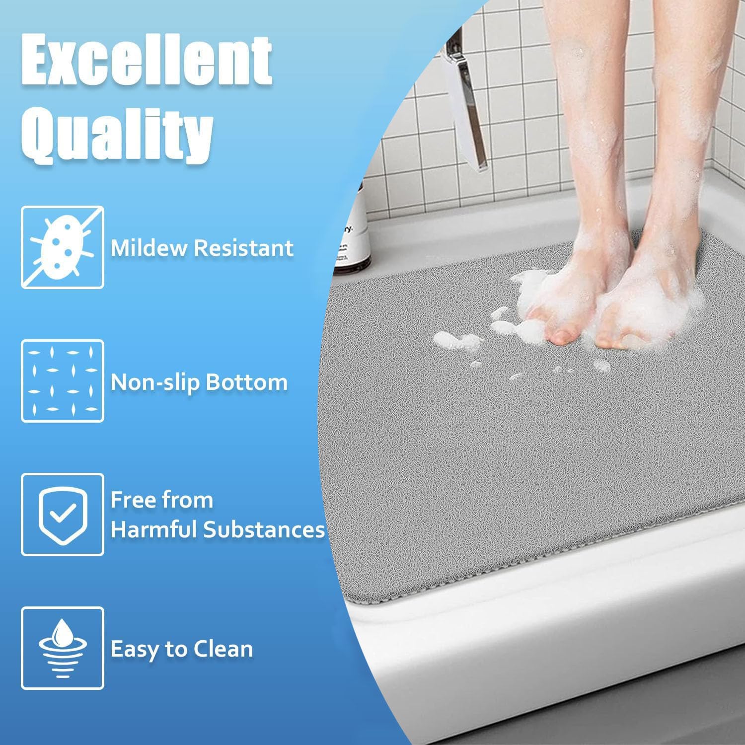 Tappeto Doccia Antiscivolo 60x60cm In PVC - Morbido E Antibatterico Per Bagno Sicuro