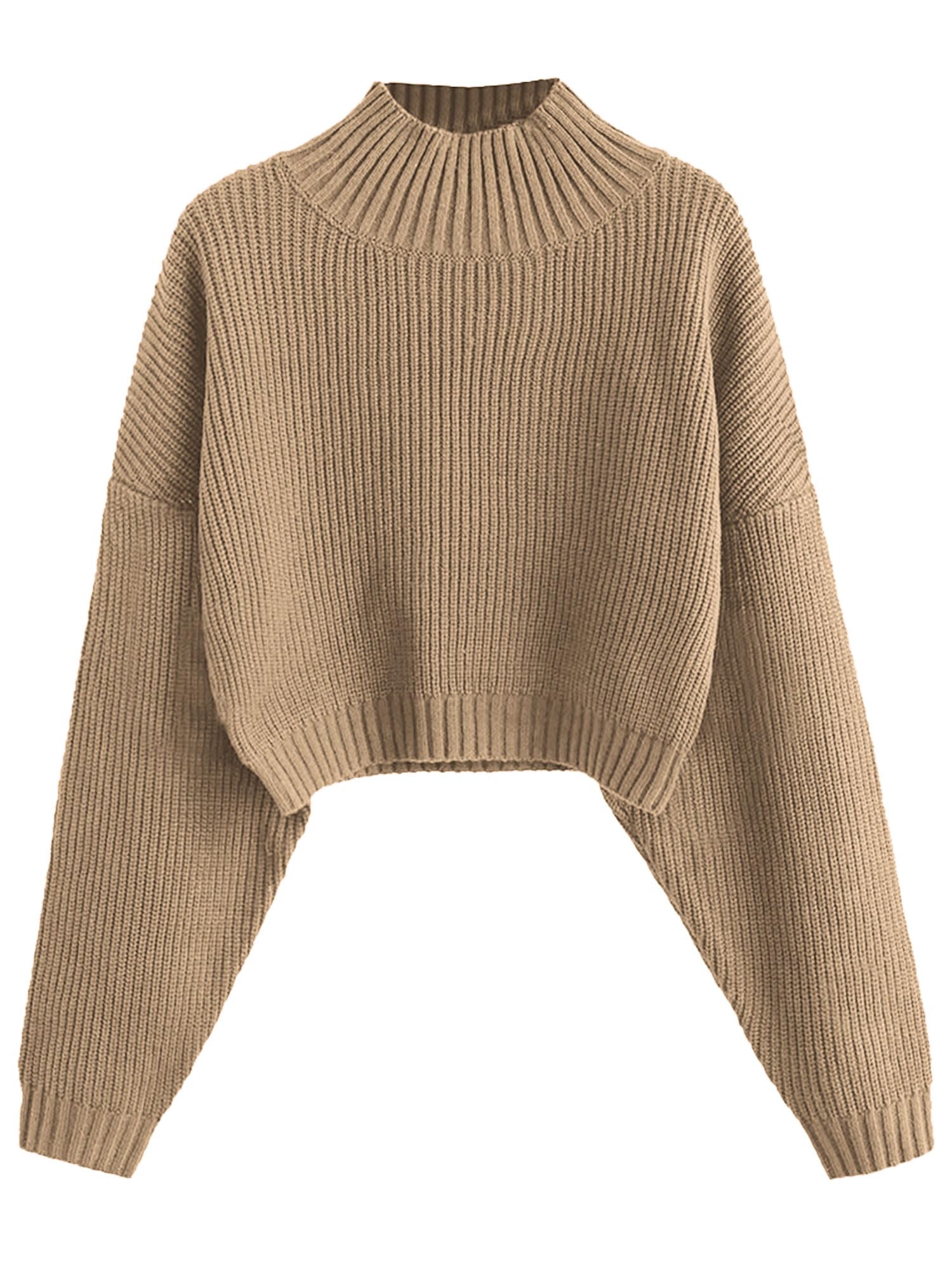 ZAFUL Women's Cropped Turtleneck Sweater Lantern Sleeve Ribbed Knit Pullover Sweater Jumper