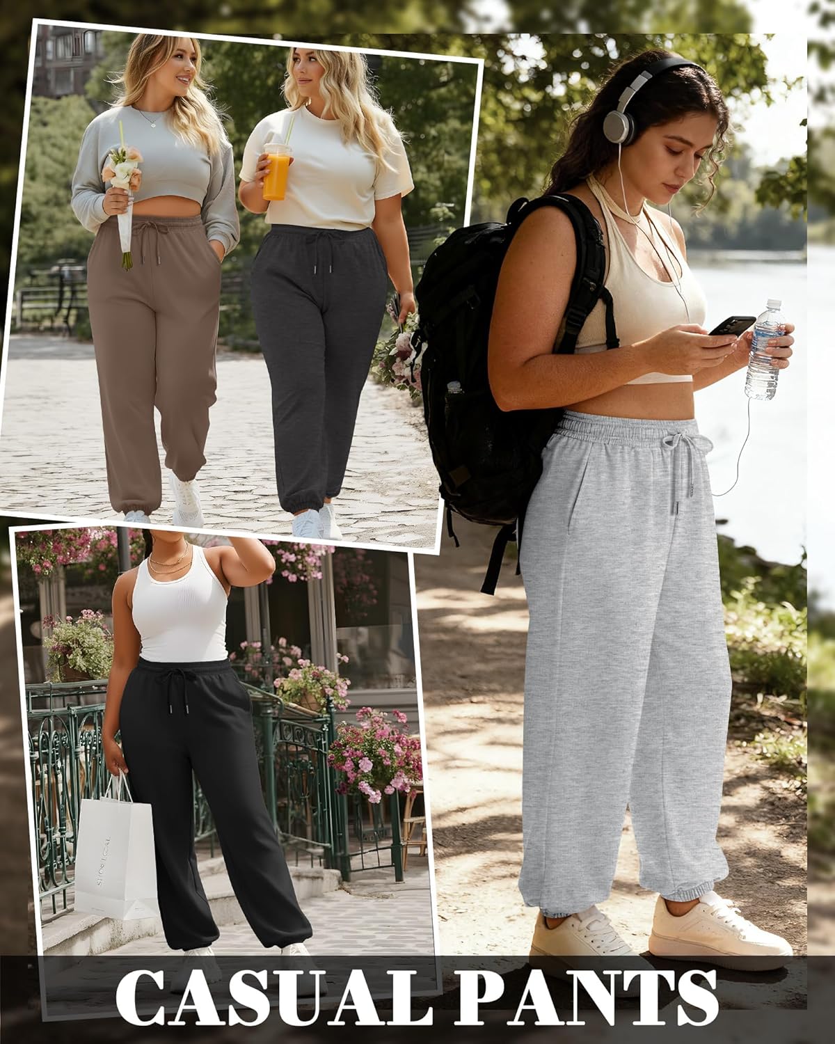4 Pack Women's Plus Size Sweatpants, Drawstring Loose Fit Joggers Pants Comfy Casual Athletic Pants with Pockets - Image 2