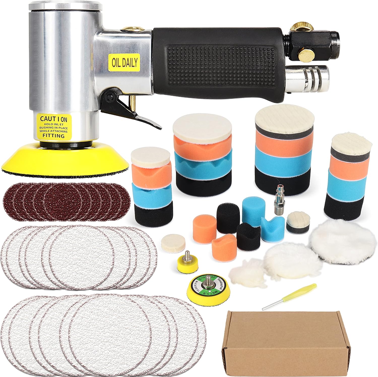 1/2/3 Inch Mini Air Angle Sander Air Random Orbital Palm Sander Grinder for Auto Body Work, High