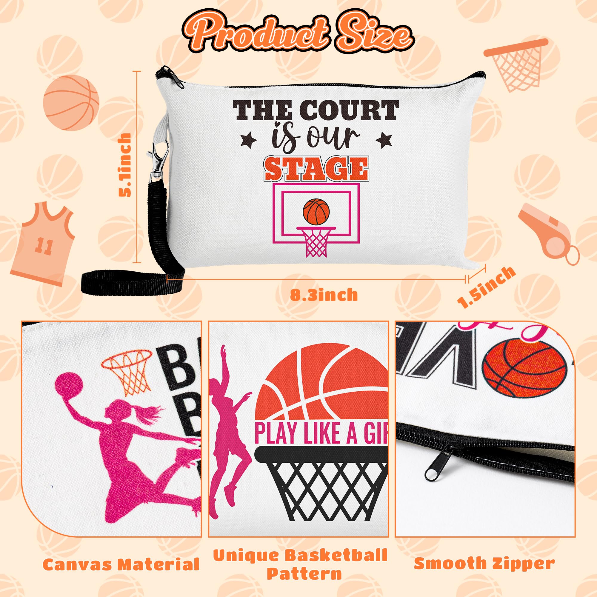 R HORSE Basketball Makeup Bag, 9PCS Ladies Cosmetic Bags Inspirational Gifts, Basketball Cosmetic Bag Canvas Makeup Bag, Basketball Team Toiletry Bag Makeup for Basketball Lover Player Fan Gift - Image 2