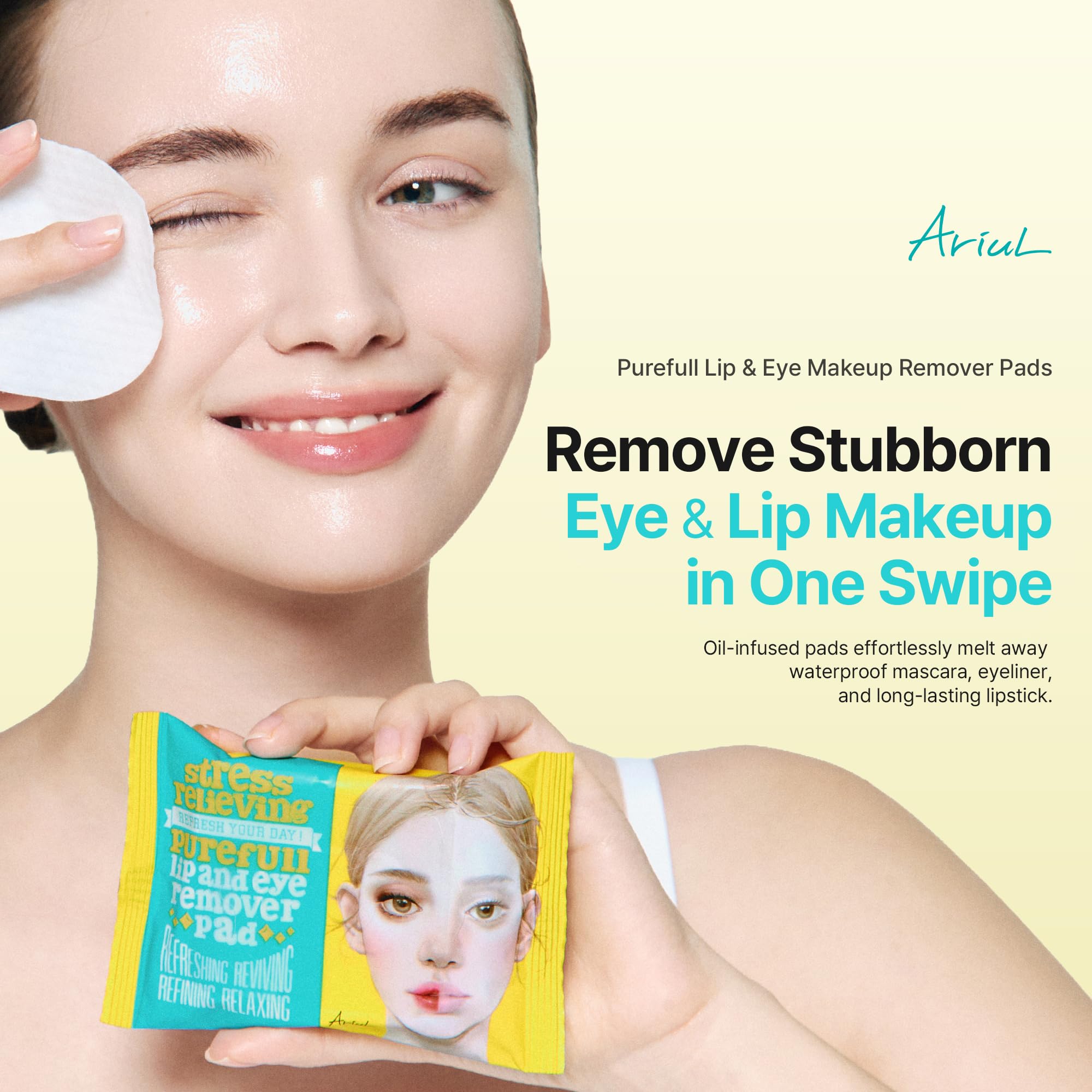 Ariul A Mild&Quick - Dischetti struccanti per labbra e occhi, impermeabili, a doppia faccia, per alleviare lo stress, 90 pezzi (confezione da 3)