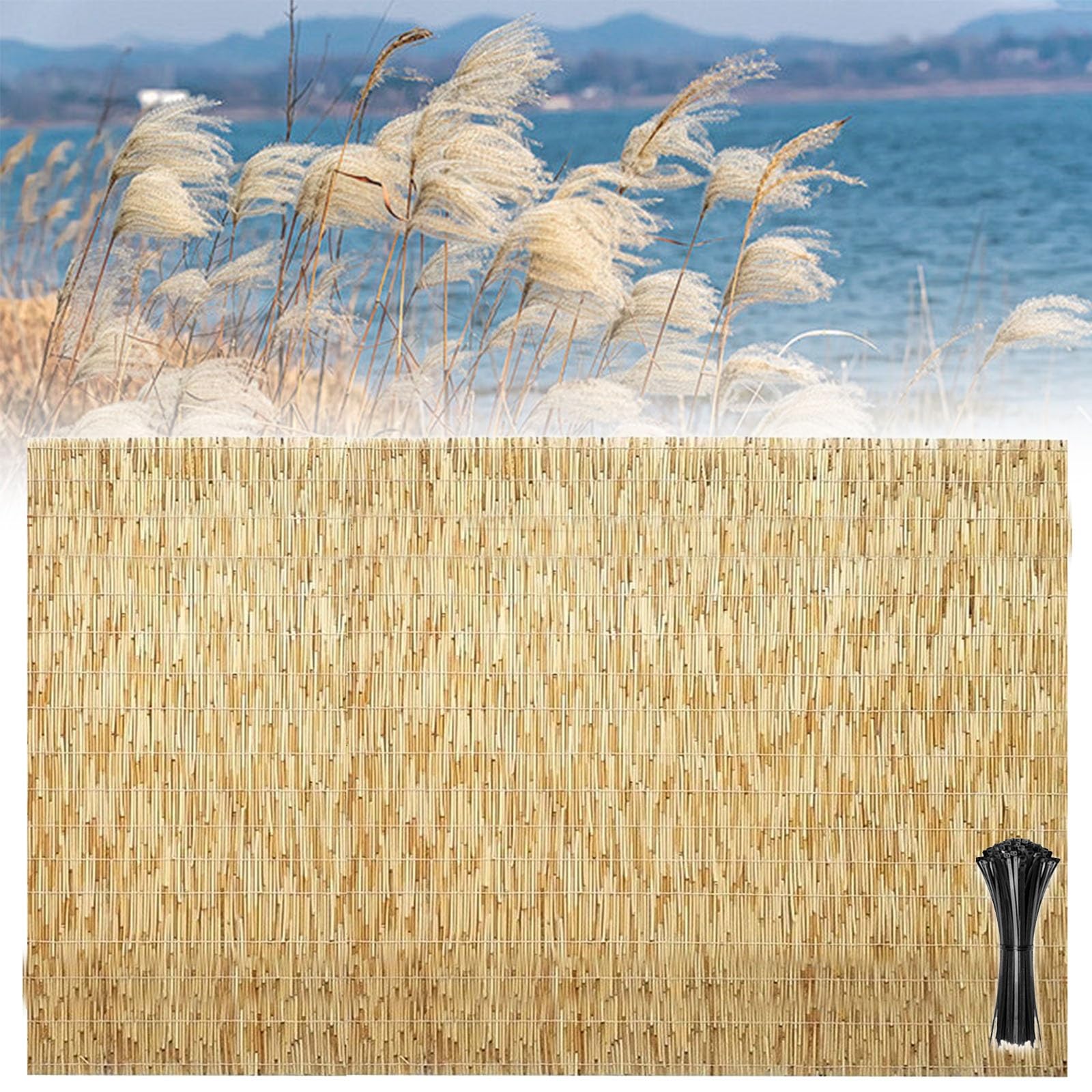 Ogrodzenie bambusowe, 90 x 600 cm, 140 x 800 cm, 160 x 1000 cm, odporne na warunki atmosferyczne i trwałe, naturalne ogrodzenie na balkon, podwórko, taras, do ogrodu, mata przyjazna dla środowiska,