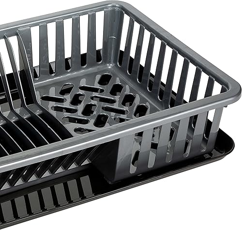 Miniatura 6 de Kitchen Details Escurreplatos mediano con bandeja  Dimensiones 18.11 x 11.02 x 3.45 pulgadas  12 platos  cocina  plástico  cesta de cubiertos  plata