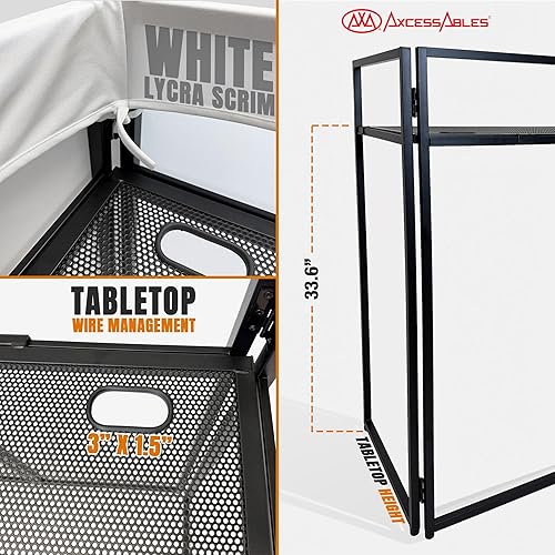Miniatura 3 de AxcessAbles - Cabina portátil de fachada de DJ blanca con estuche de transporte – Mesa de 40" x 20", marco de acero y pantalla blanca Mesa de DJ