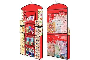 Hanging Gift Wrapping Paper Storage, 40"X17" Red Double-Sided Wrapping Paper Containers for Closet