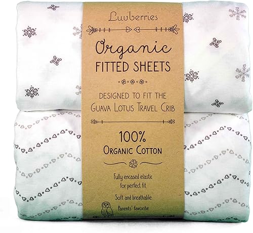Guava Lotus - Juego de 2 sábanas bajeras de viaje para cuna, 100 % algodón orgánico, para el patio de juegos de bebé y colchón para cuna, tejido de
