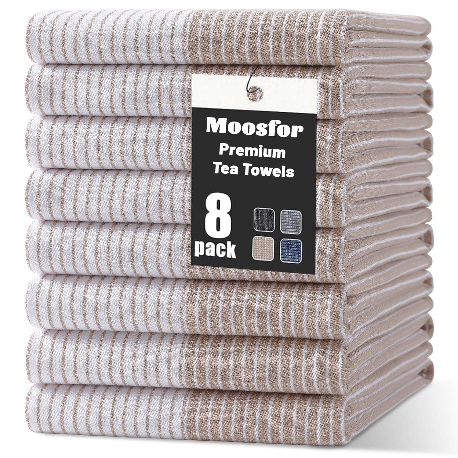 Moosfor 100% Organic Cotton Tea Towels 8 Pk 46 x 72 cm Beige — image 1
