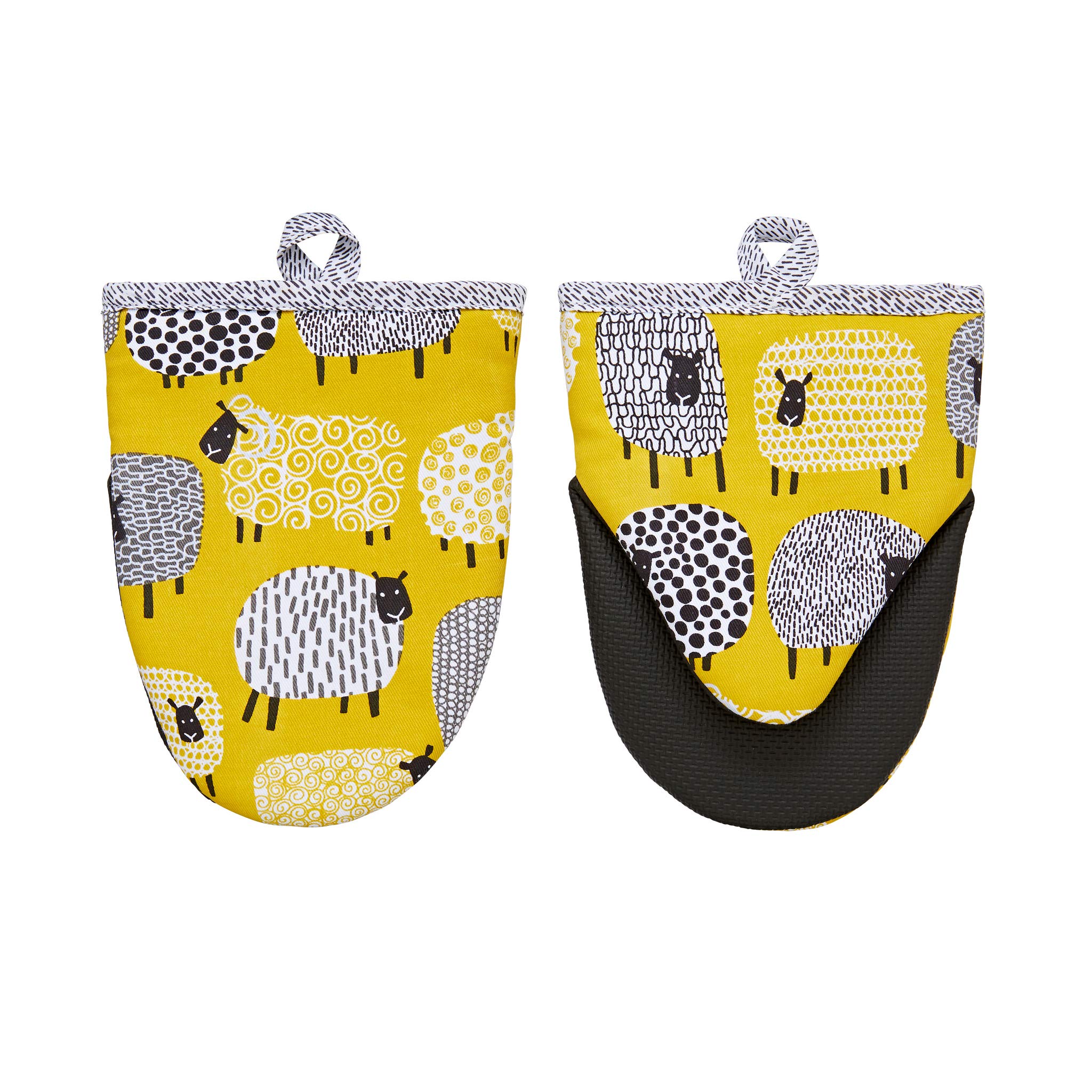 Ulster Weavers 100% Cotton Micro Mitts with Neoprene Sleeve, Heat Resistant to 100 Degrees and Machine Washable - Perfect for Hot Dishes, Dotty Sheep, Yellow
