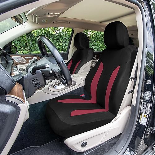 Miniatura 10 de TLH Juego completo de fundas de asiento de coche de tela plana pulida y elegante, tela negra, ajuste universal, compatible con bolsa de aire,