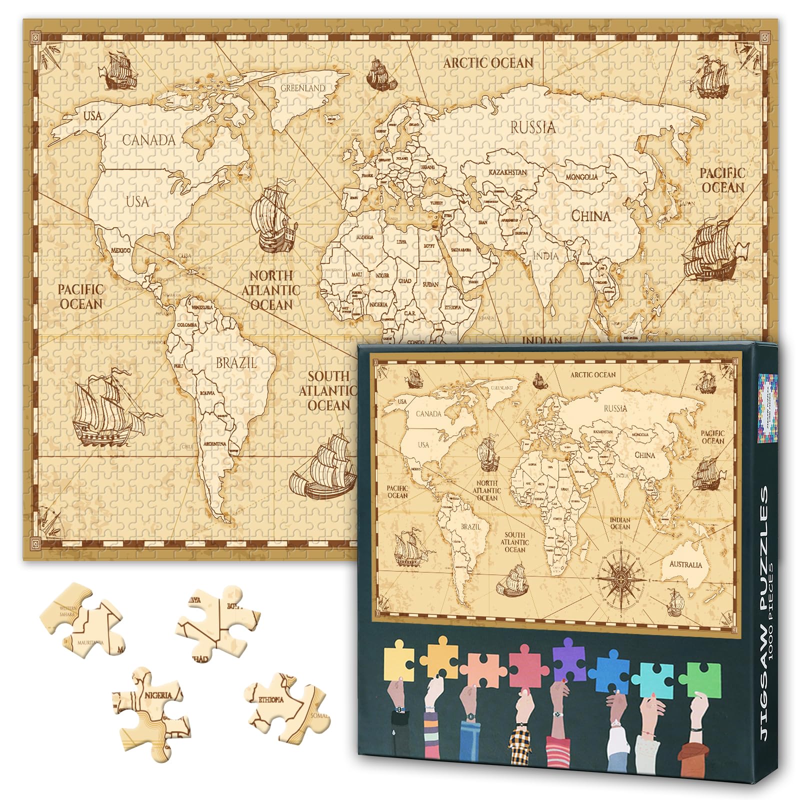 Puzzles for Adults 1000 Pieces, World Map with Countries Boundaries Jigsaw Puzzles, Adult Puzzle for Adults, Educational Fun Games or Toys for Elders Friends 20X27 INCH