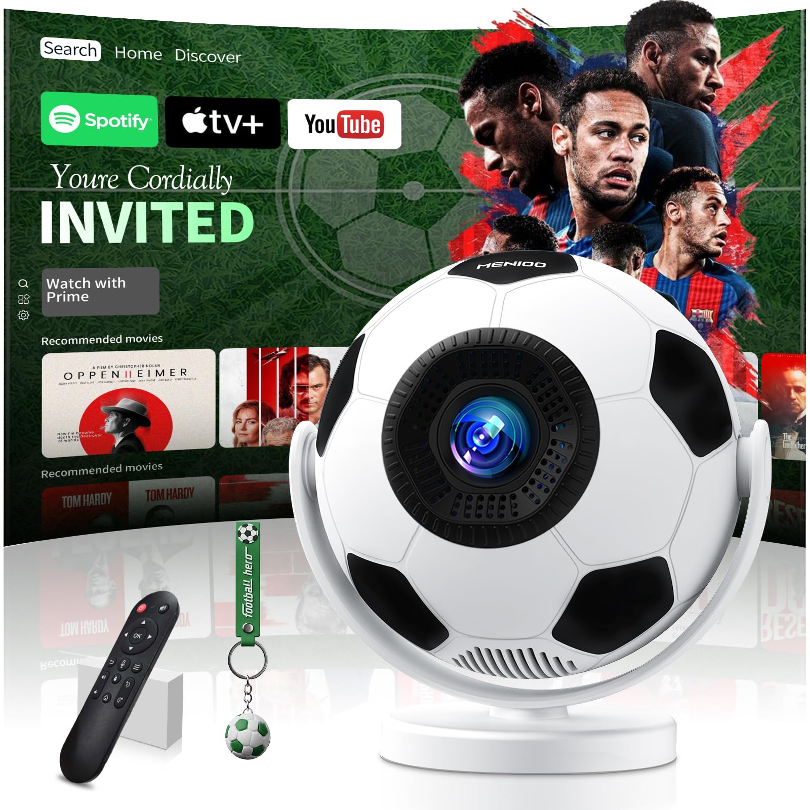 Mini Beamer 4K 1280P, 2026 Upgraded Football Style Projector with WiFi 6 and Bluetooth 5.4, Auto Keystone Correction 360° Rotatable Portable Projector Compatible with HDMI/TV Stick/Laptop/USB,White