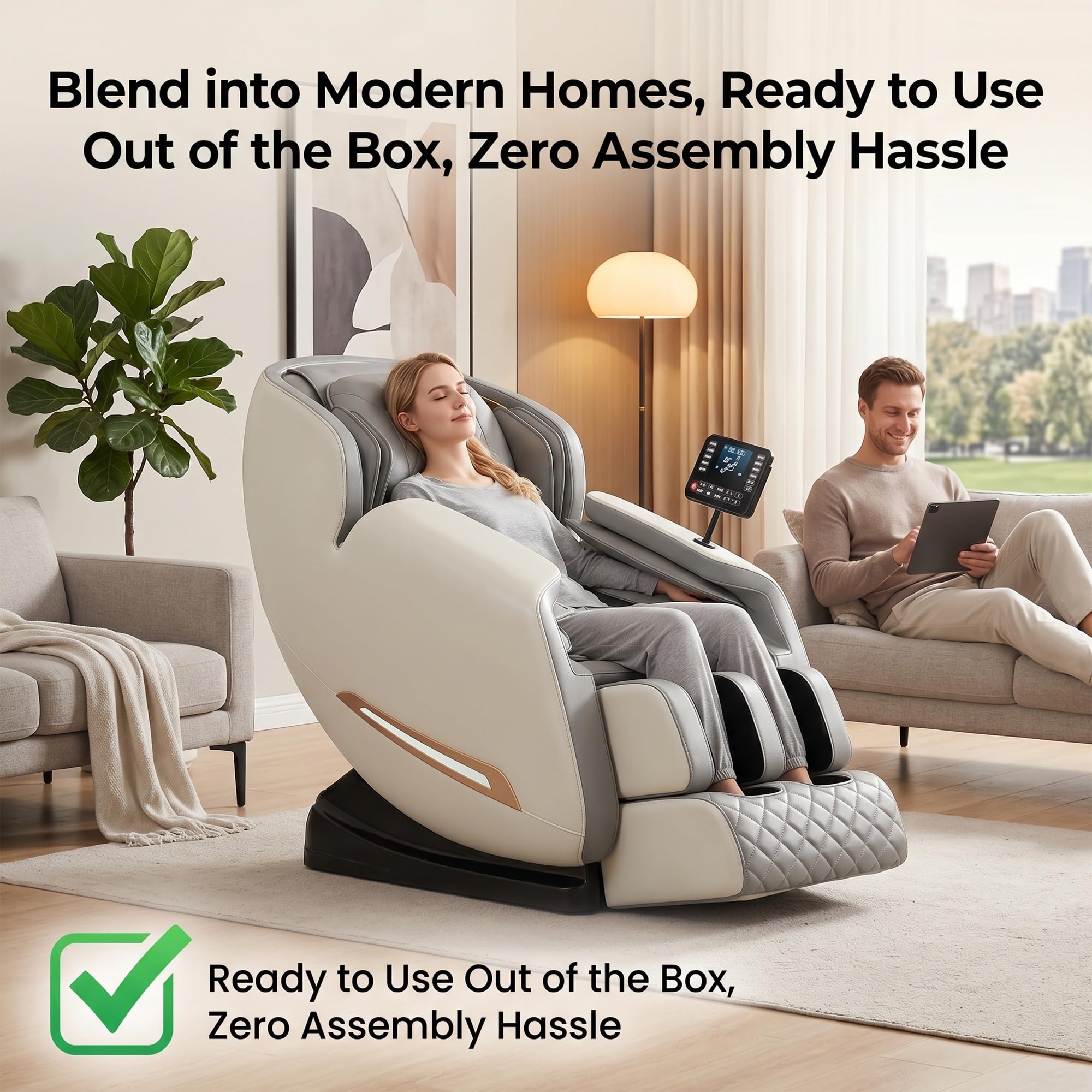 Sillón de Masaje Lujo Gravedad Cero, Riel SL 4.0 Inteligente, Masaje de Cuerpo Completo con Estiramiento Tailandés, Pantalla Táctil LCD, Calor, Bluetooth, Airbags, Sin Montaje(Bianco)