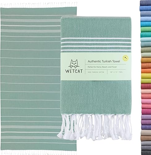 WETCAT Toalla de playa original turca (39 x 71) Peshtemal prelavado, 100% algodón, muy absorbente, de secado rápido y ultra suave, seguro de