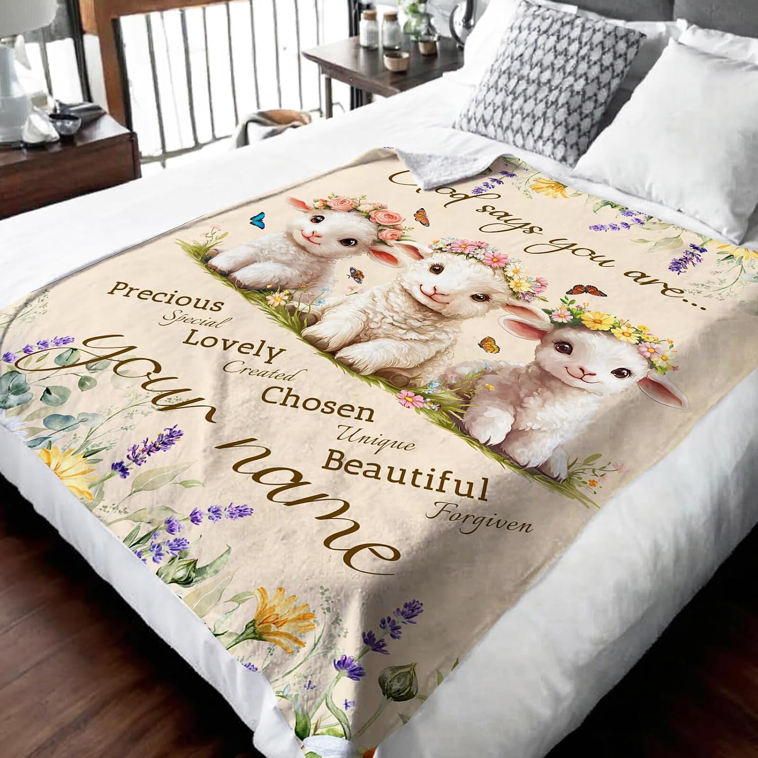 Christian Blanket Gift for Girls Women, Personalized Sheep Throw Blankets for Daughter Mom Sister Christians Birthday, 40x50 Inches Soft Cozy Custom God Says You are Throw Spiritual Gifts
