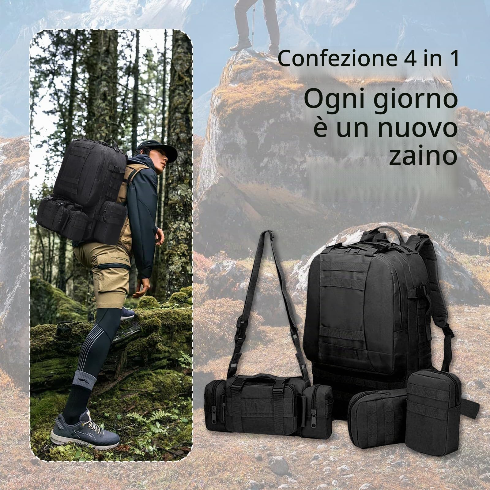 Zaino Militare, Zaino Tattico Militare 60 Litri Molle Staccabile Per Uomo E Donna Ideale Per Trekking Escursionismo Campeggio Alpinismo E Viaggi Outdoor