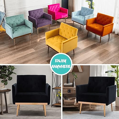 Miniatura 7 de JOYBASE Silla decorativa de terciopelo, sillón de terciopelo, silla moderna de mediados de siglo con patas de metal, silla decorativa copetuda,