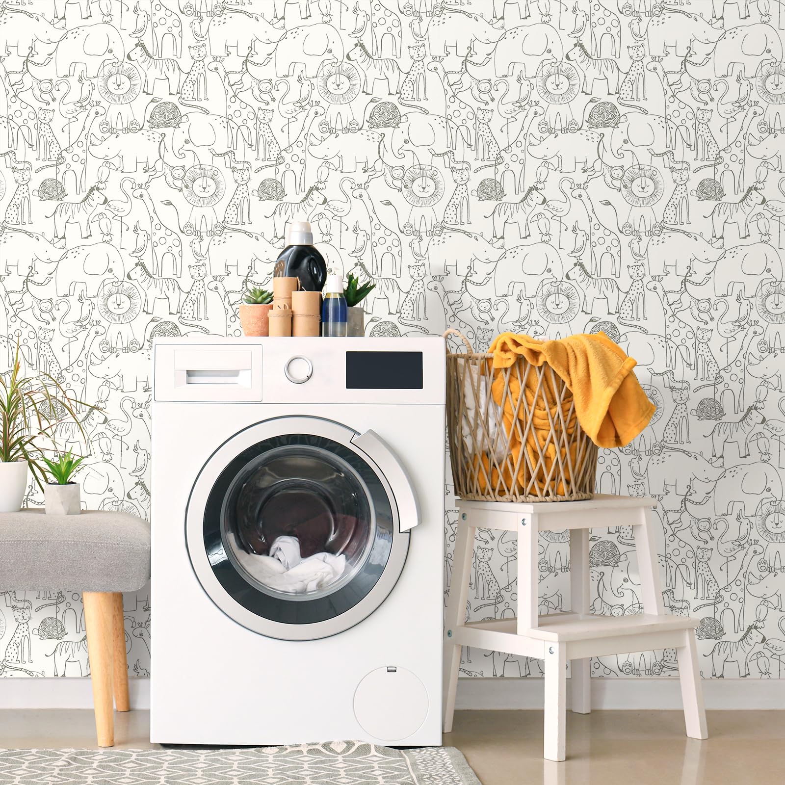 Livelynine Papel Pintado Pared Infantil Animales 44.5CMx7M Papel Adhesivo Pared Beige con Dibujos Animales Zoológico Dormitorio Infantil Neutro Vinilos Adhesivos para Muebles Infantiles Niña Niño