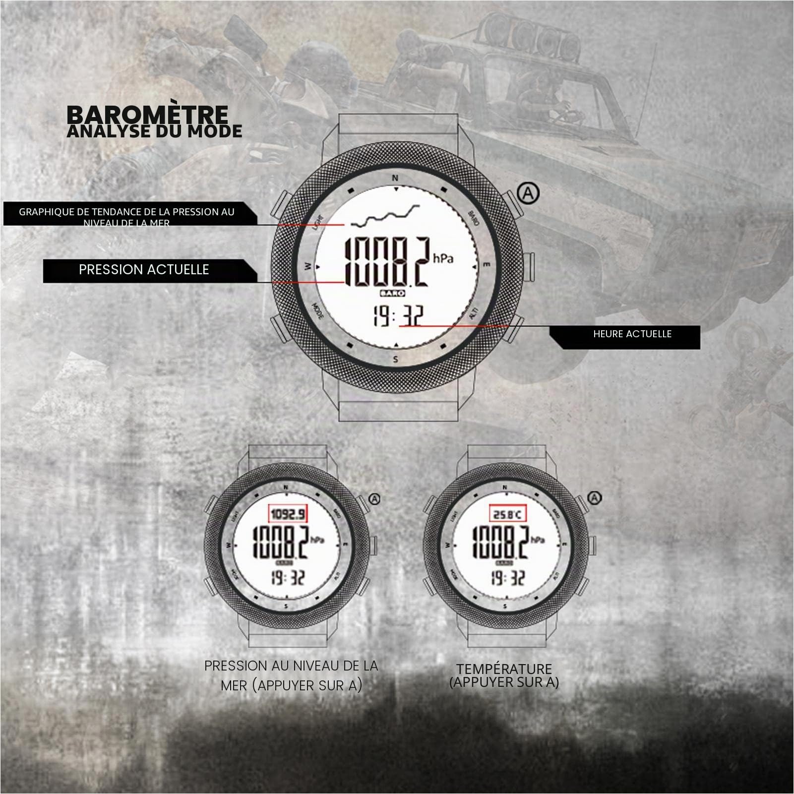 M/E Militarys Montre survie en plein air pour homme | boussole multifonction étanche jusqu'à 50 m, montre durable pour l'entraînement tactique, la natation