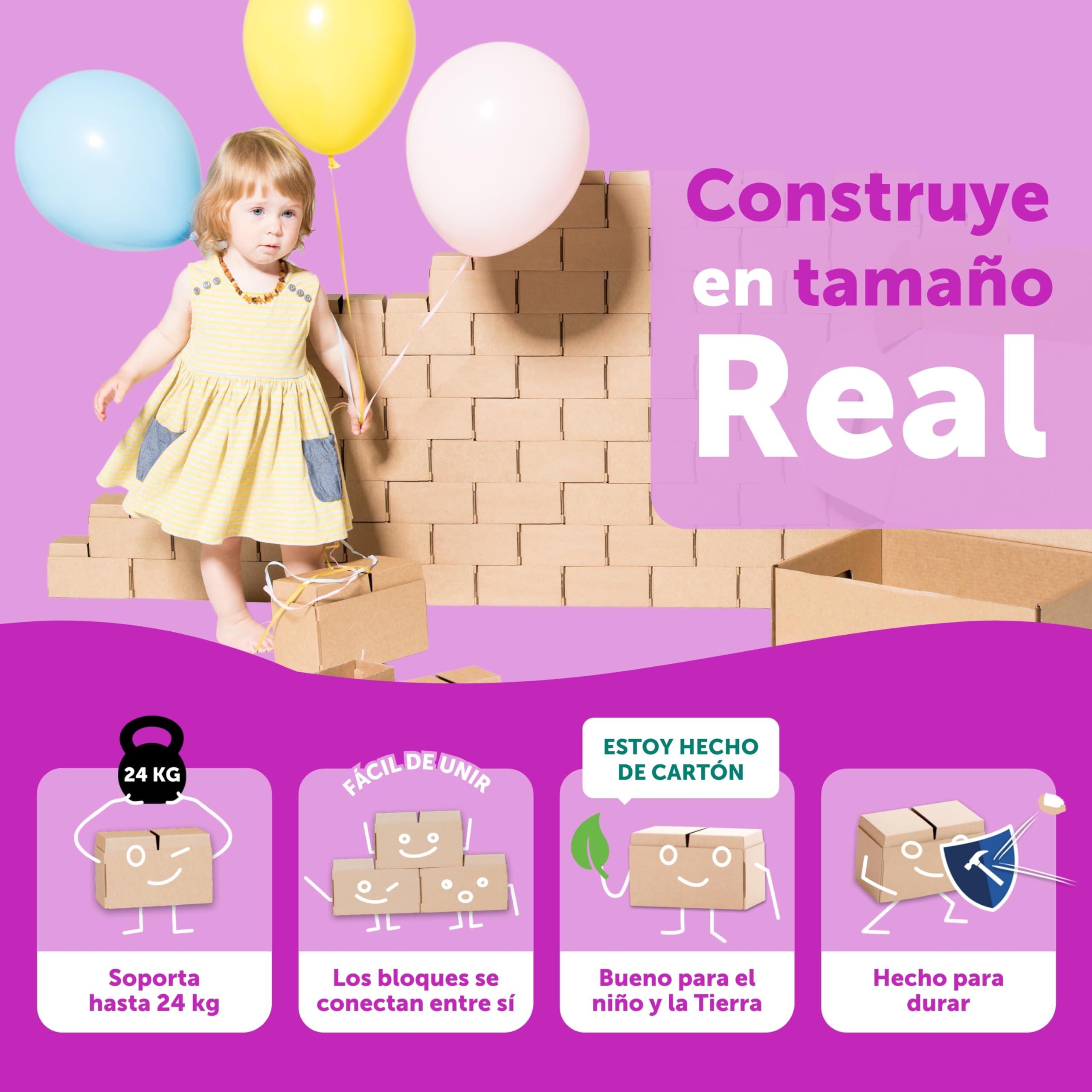 GIGI BLOKS Tamaño XL 96 Ladrillos de Cartón Encajables y Apilables | Robustos y Fáciles de Montar Grandes Bloques Construccion Niños | Kit Construcción Fuerte Niños | Juegos Infantiles Educativos