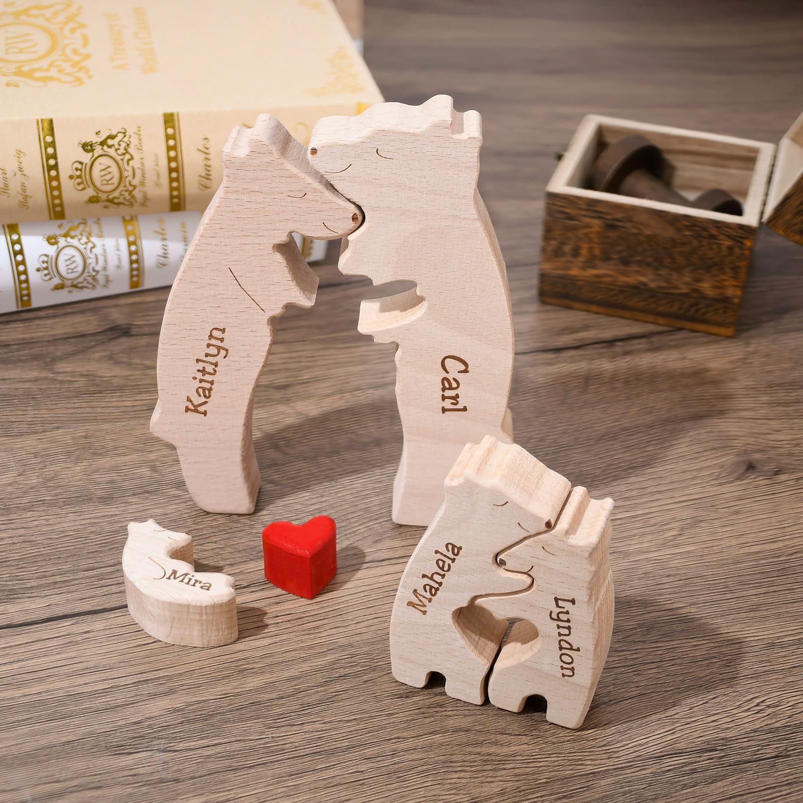Puzzle Famille Ours en Bois,Personnalisé Prénom avec 4,Puzzle Animal,Puzzle d'art en Bois Personnalisé La Famille des Ours,Cadeau pour la Famille,Maman et Papa,Décoratif pour la Maison