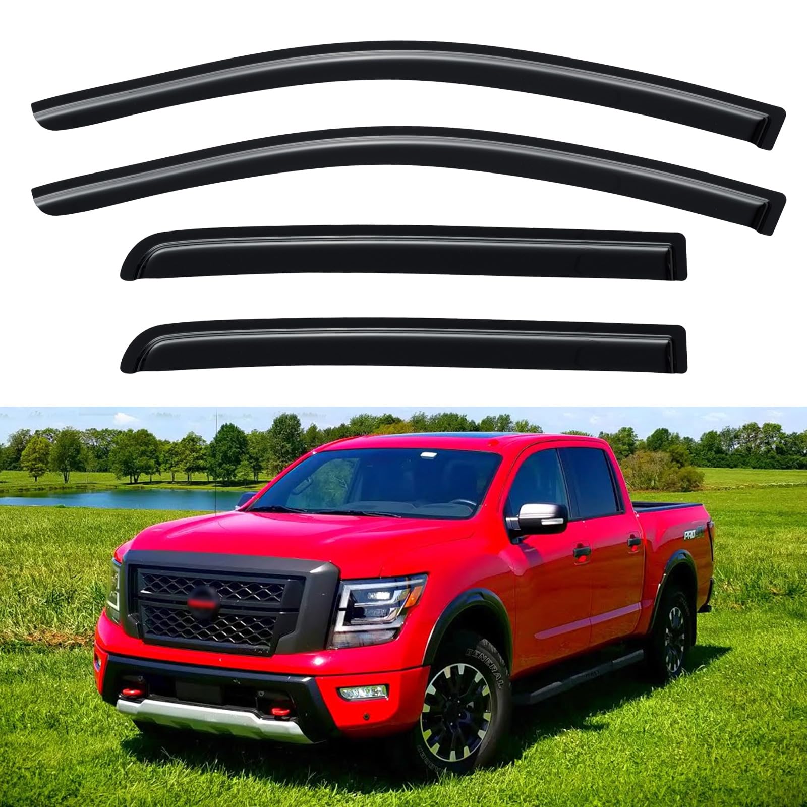 Window Visors Rain Guards for 2017-2024 Nissan Titan Crew Cab | Out-Channel Window Vent Wind Deflectors Visors Shades Protectors for 17-24 Nissan Titan &amp; 2016-2024 Titan XD Crew Cab