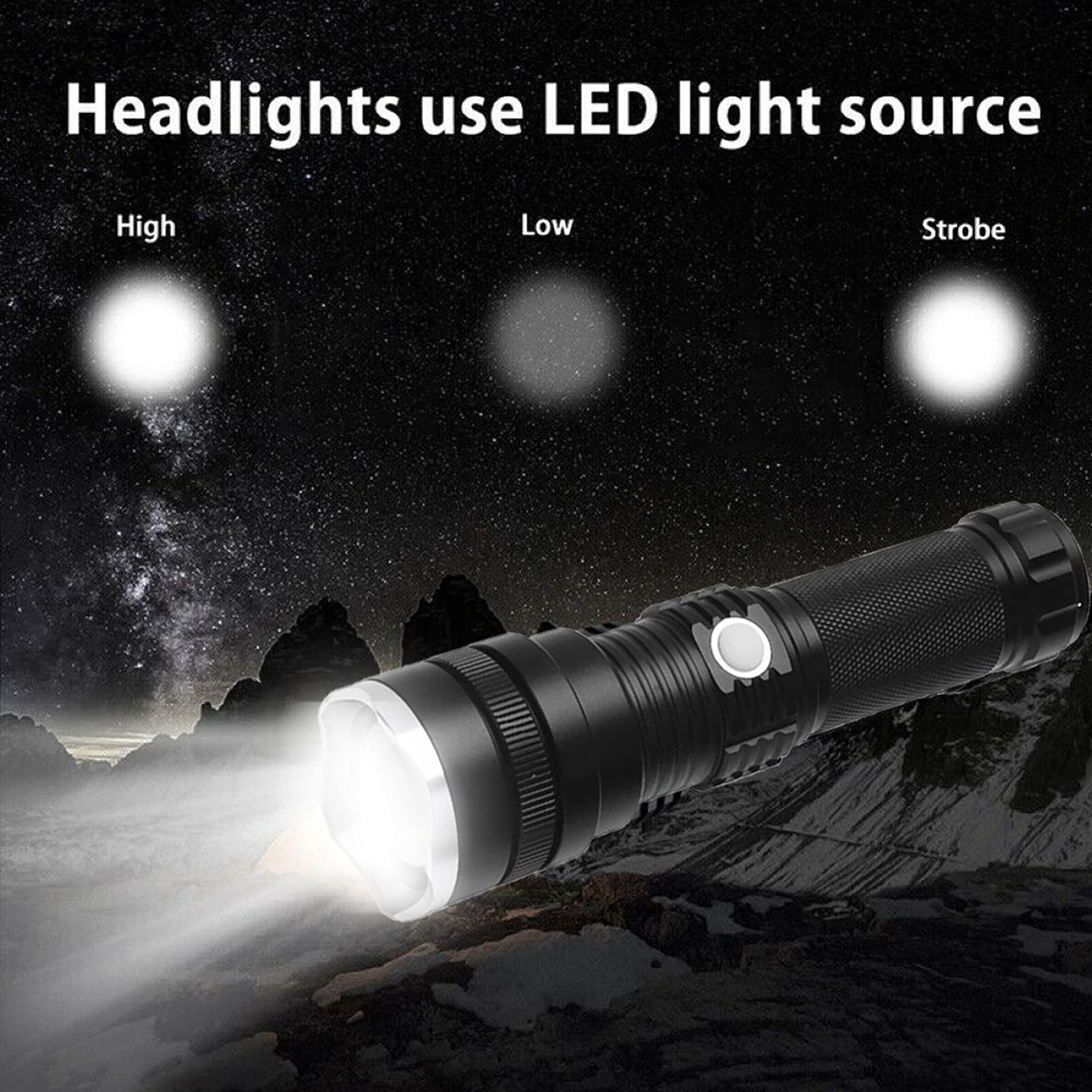 XHP50 LED Torch Rechargeable, Super Bright 6000 Lumens Zoomable Tactical Torch 3 Modes Waterproof Handheld Torch Torches for Camping Emergency with Rechargeable Battery DIY & Tools