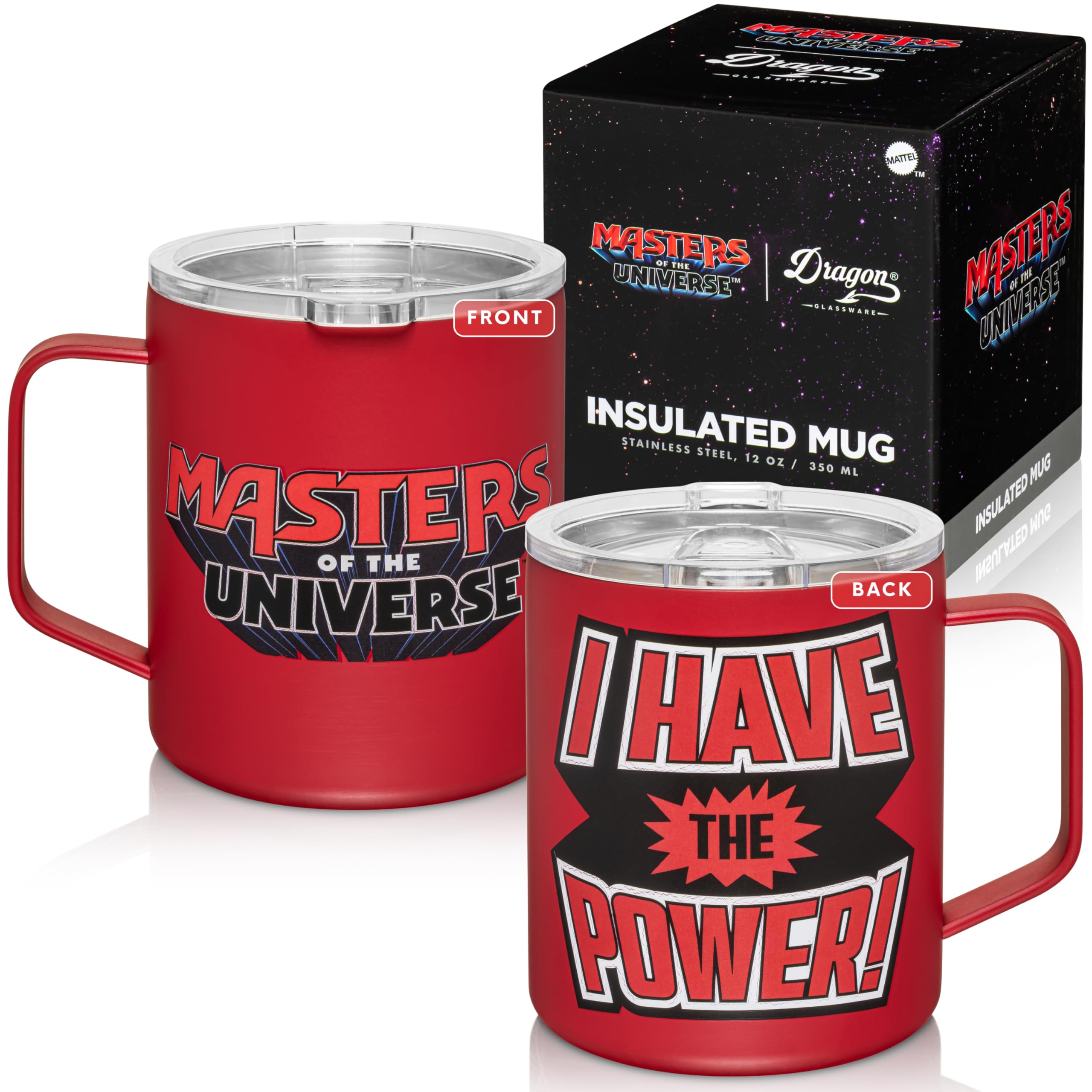Dragon Glassware x Masters of the Universe Camp Mug 12oz - I Have The Power | Insulated Stainless Steel Mug for Coffee, Tea, Matcha, Hot Beverages; Official Masters of the Universe 2026 Movie Mug MOTU POWER 12 Ounces