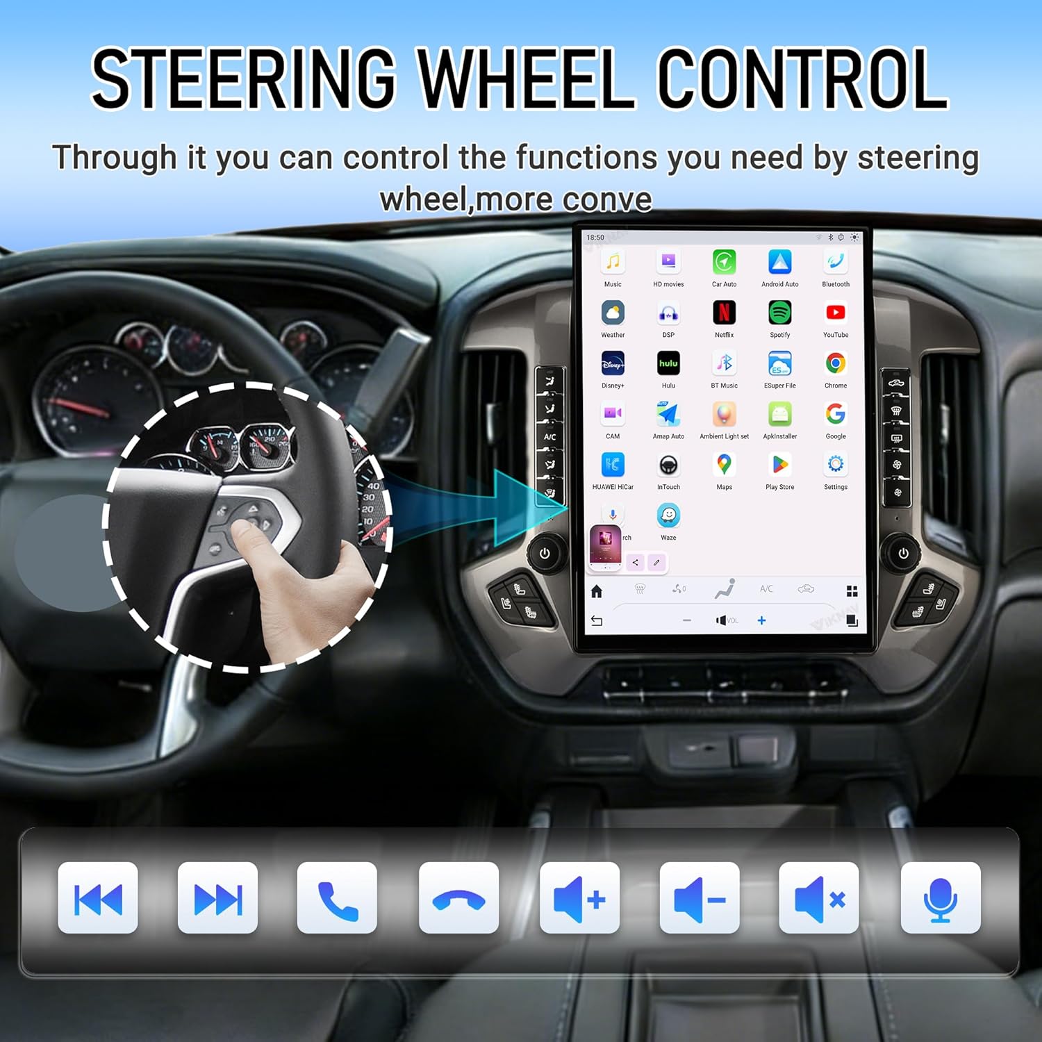 15.6 inch Screen Android 13 Car Radio Head Unit for GMC Sierra Chevrolet Silverado 2015-2019 Car Multimedia Stereo Player GPS Navigation 128GB (Silver OEM 4" Screen)