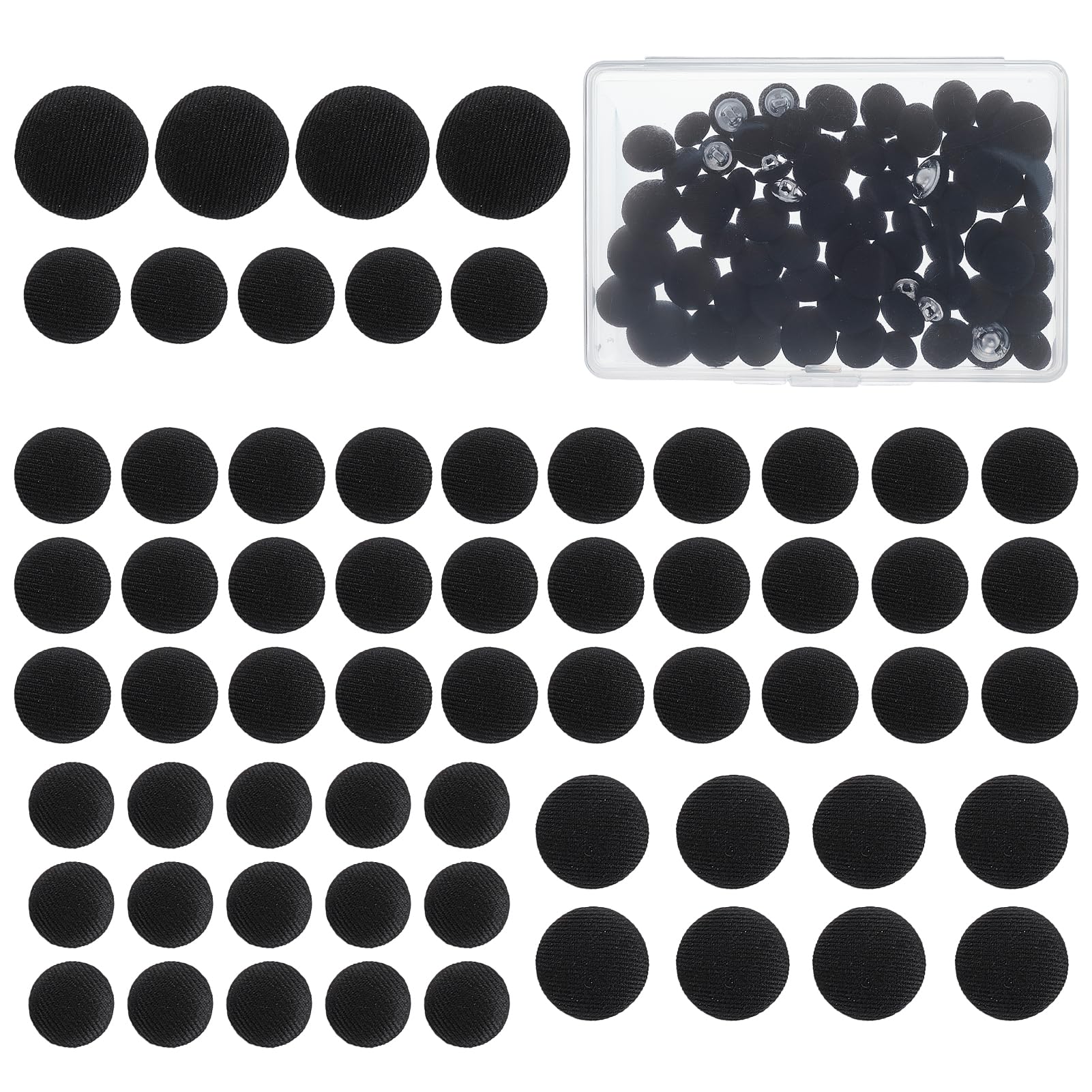NICENEEDED 60 Pcs Black Fabric Cloth Covered Button, Tuxedo Suit Buttons