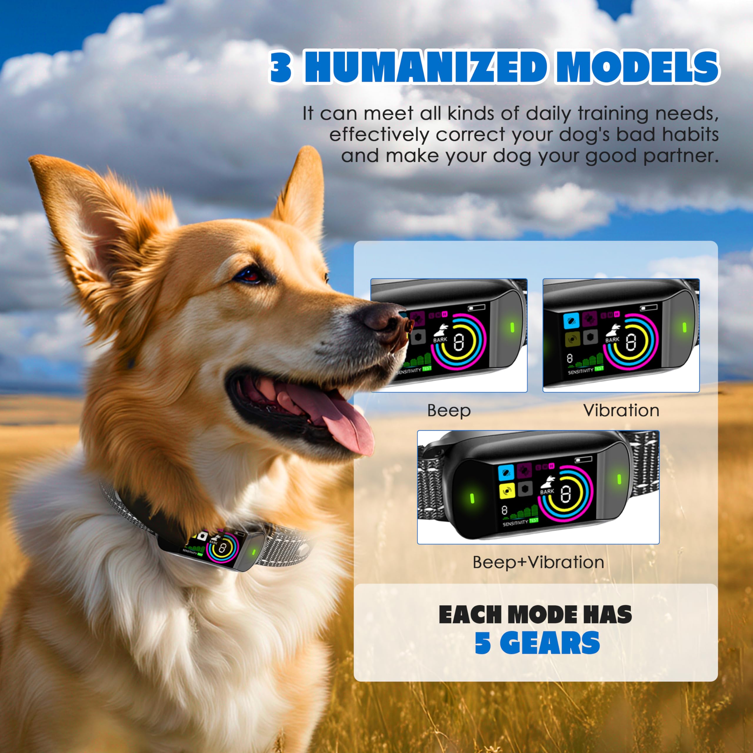 Anti Bark Collars for Dogs, Rechargeable Dog Barking Collar, Humane No Shock Dog Training Collar with Vibration & Sound - Image 2